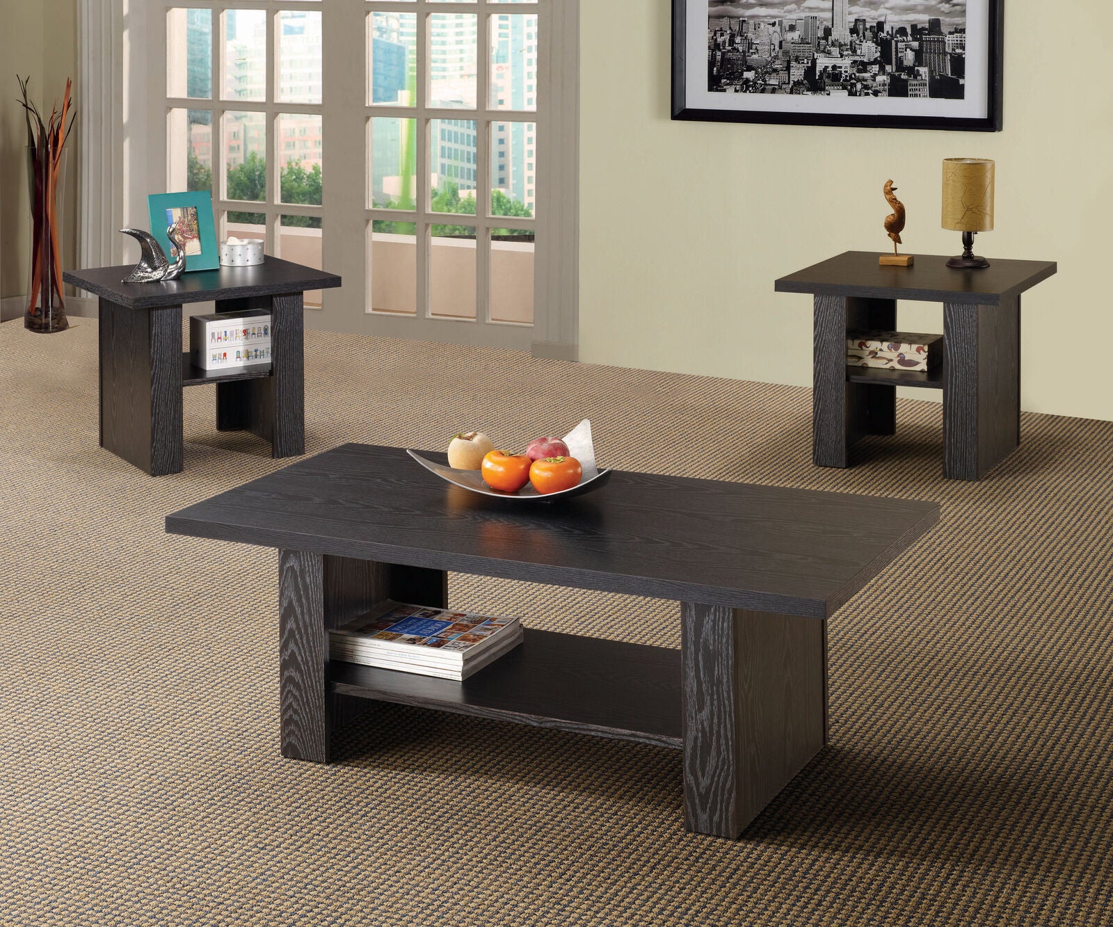 Coaster Modern 3-Piece Occasional Coffee Table Set Black Oak 700345