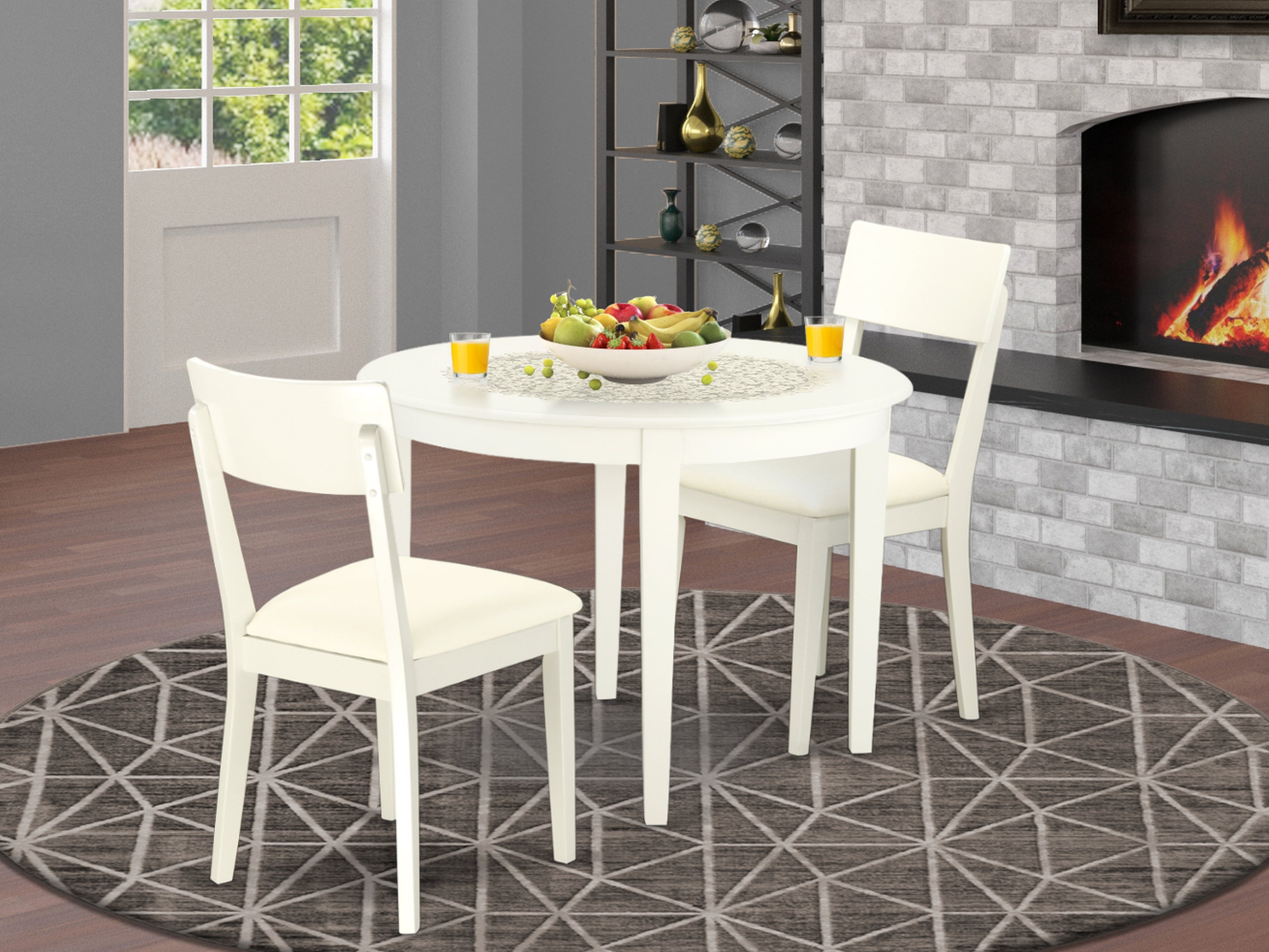 BOAD3-WHI-LC 3 Pc Kitchen table set with a Dining Table and 2 Faux Leather Kitchen Chairs in Linen White