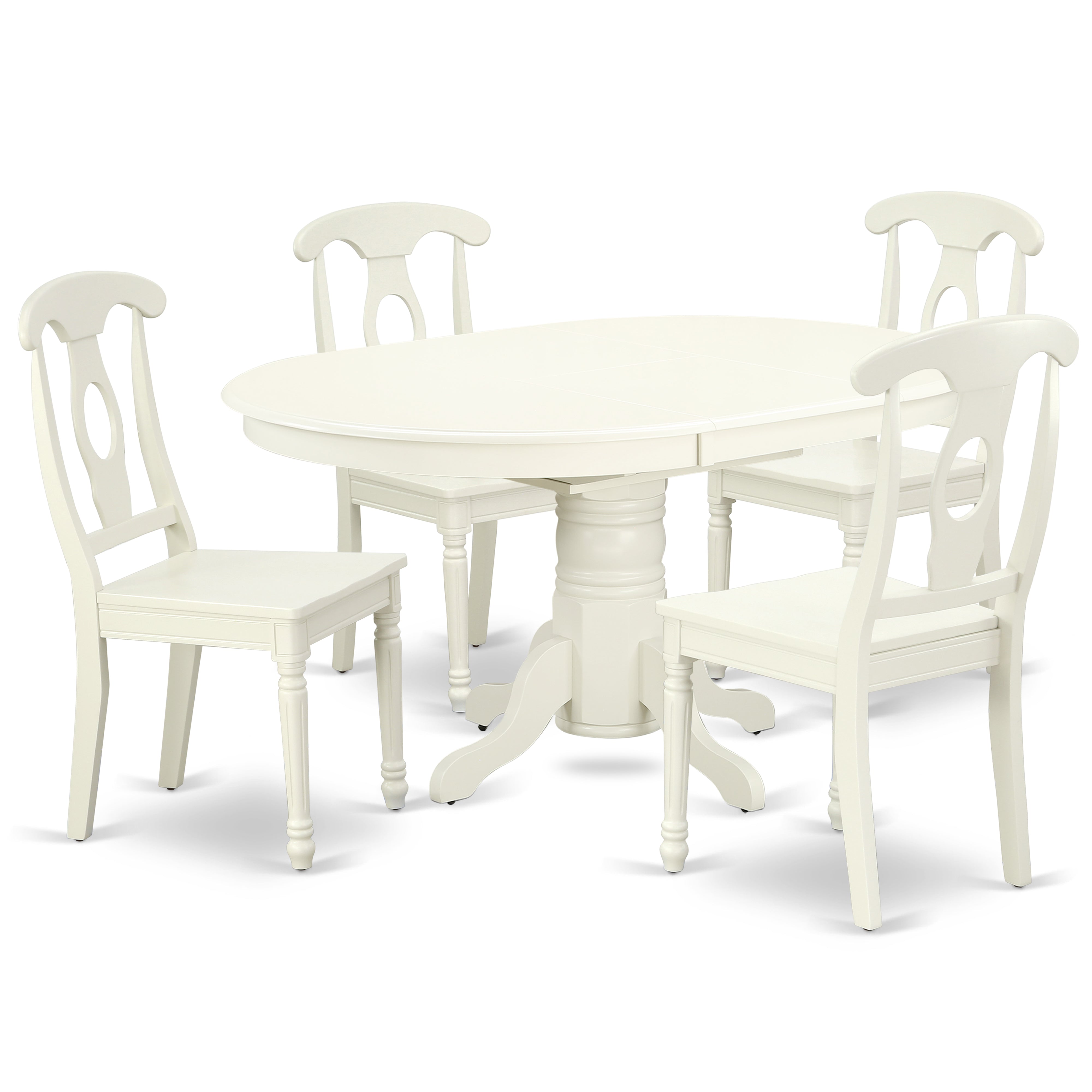 AVKE5-LWH-W 5PC Oval 42/60 inch Table with 18 In Leaf and 4 Panel Back Chairs