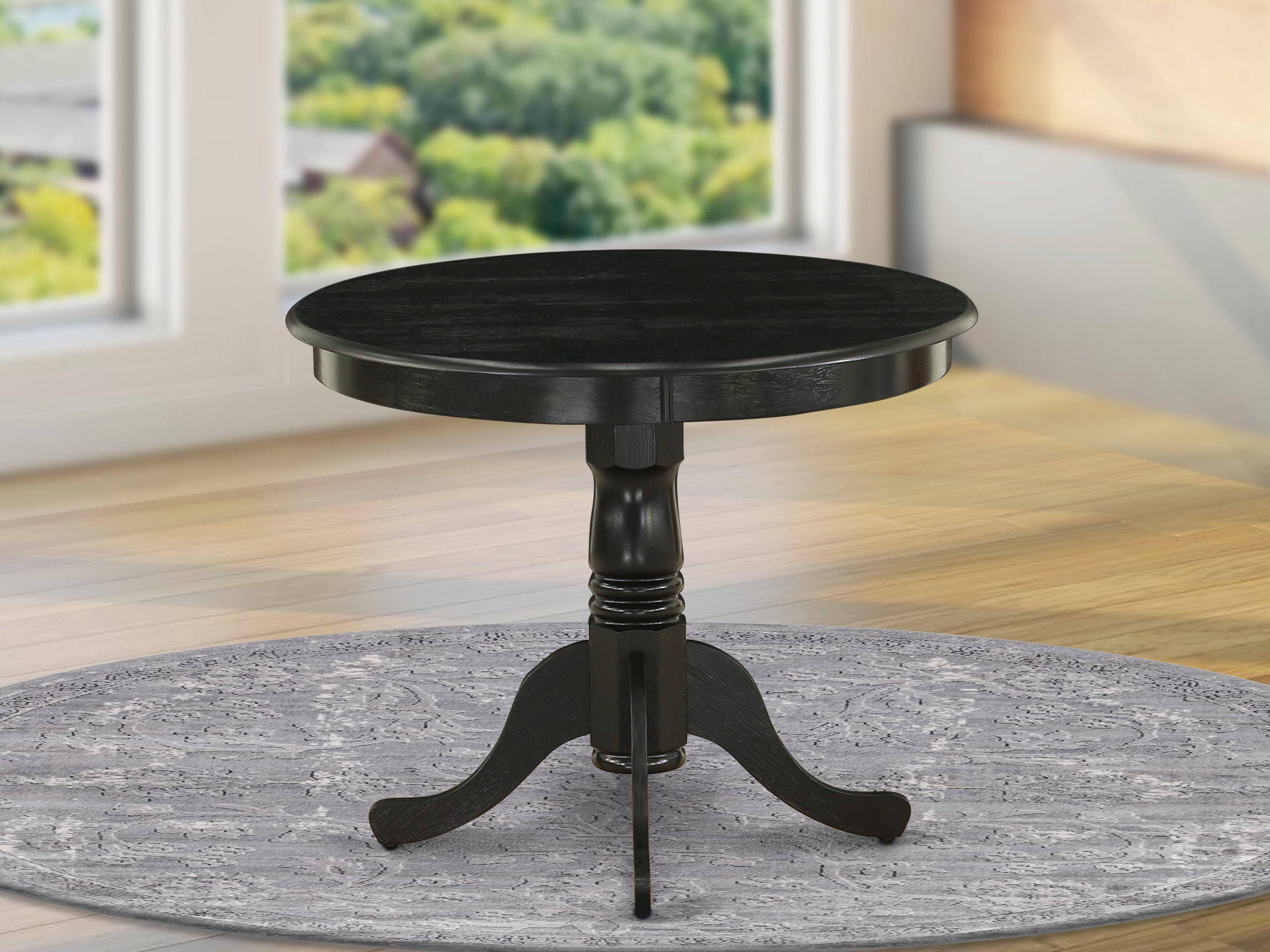 Wirebrushed Black Finish 36" Round Dining Table with Pedestal