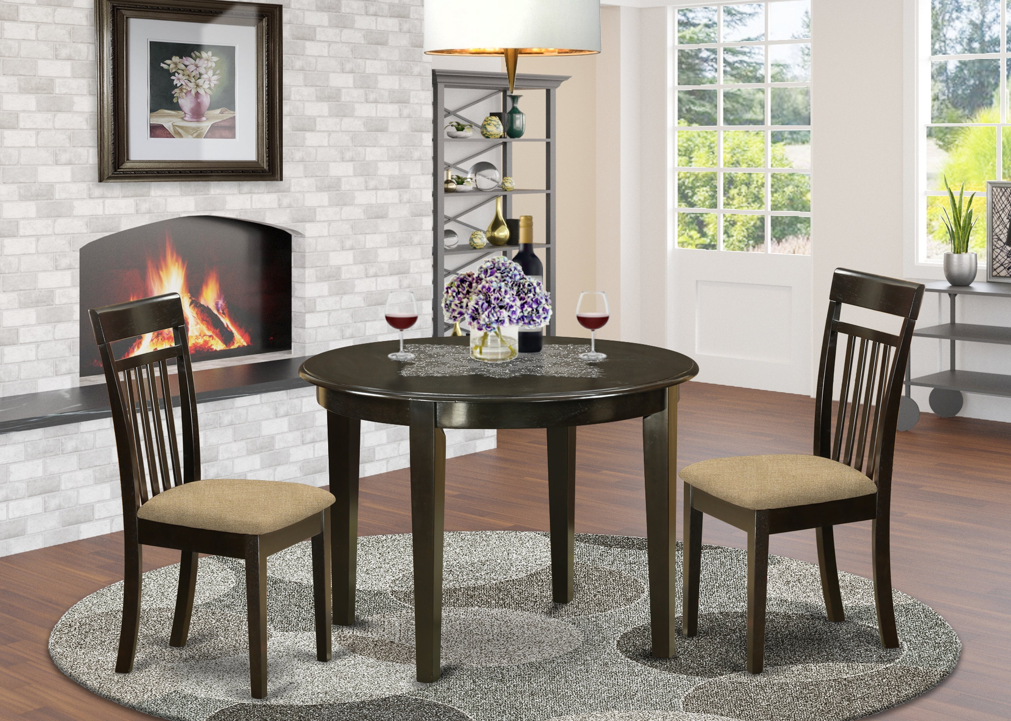 BOCA3-CAP-C 3 PC Kitchen nook Dining set-round Table and 2 Dining Chairs