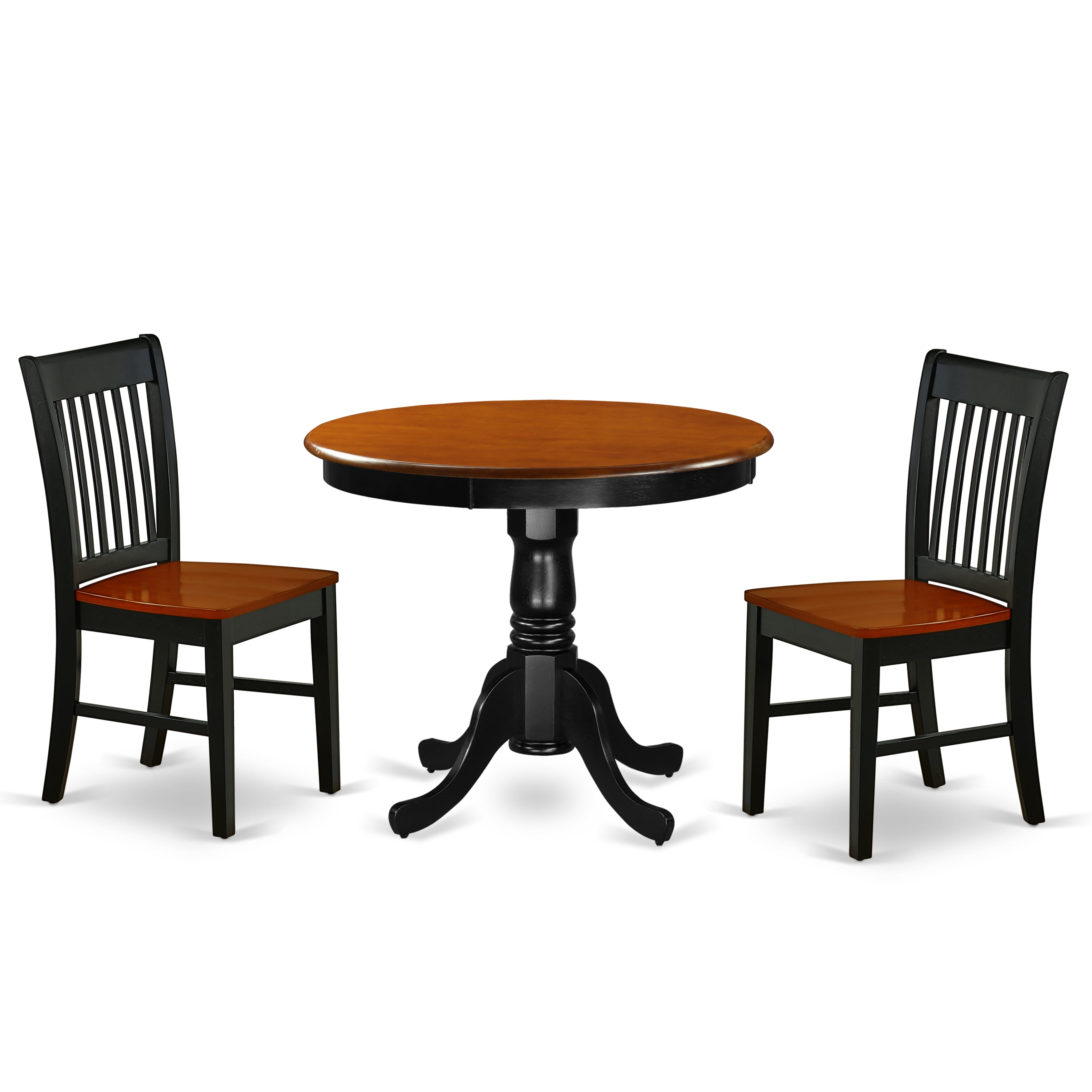 ANNO3-BCH-W 3Pc Rounded 36 Inch Family Table And Two Solid Wood Seat Kitchen Chairs