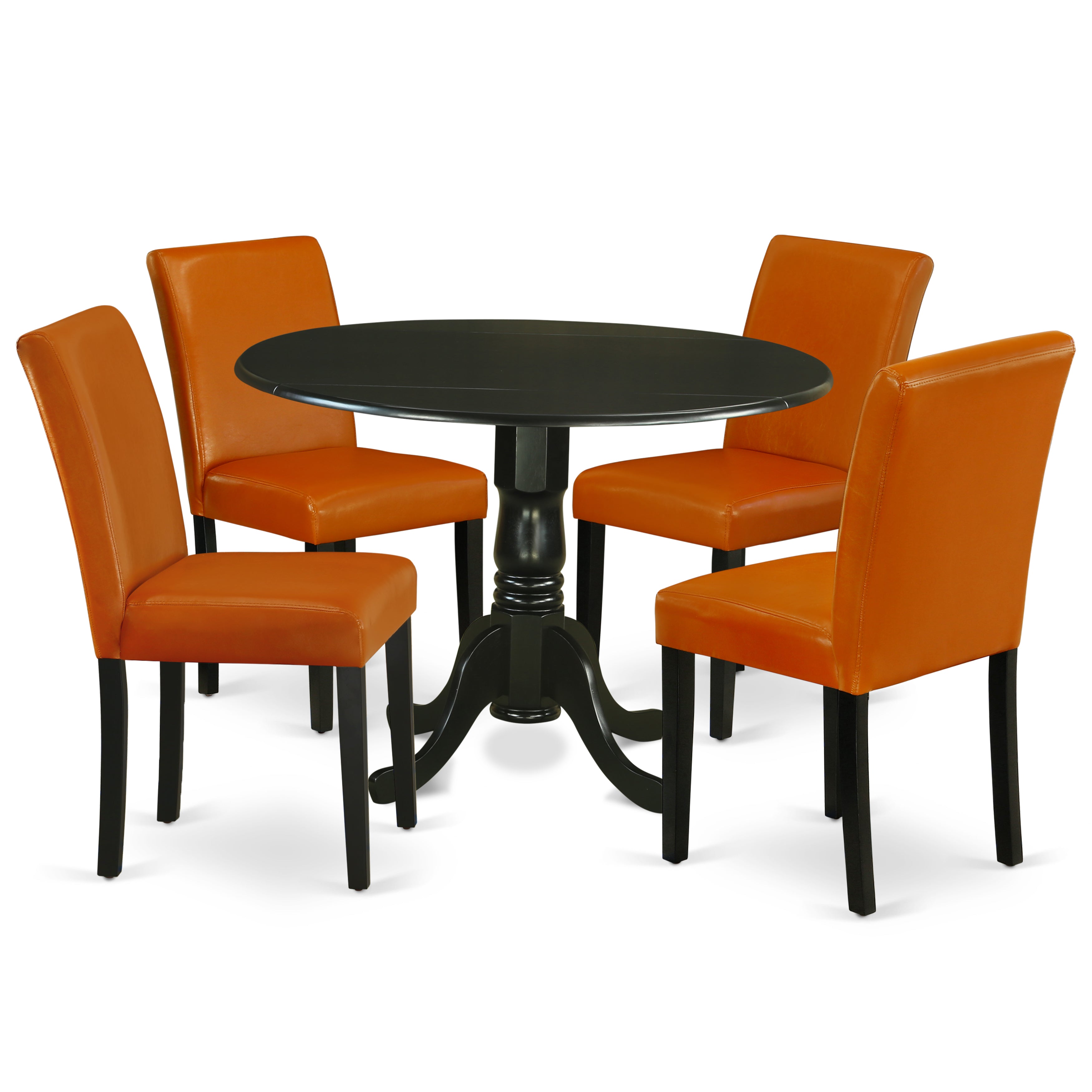 DLAB5-BLK-61 5Pc Round 42" Kitchen Table With Two 9-Inch Drop Leaves And Four Parson Chair With Black Leg And Pu Leather Color Baked Bean