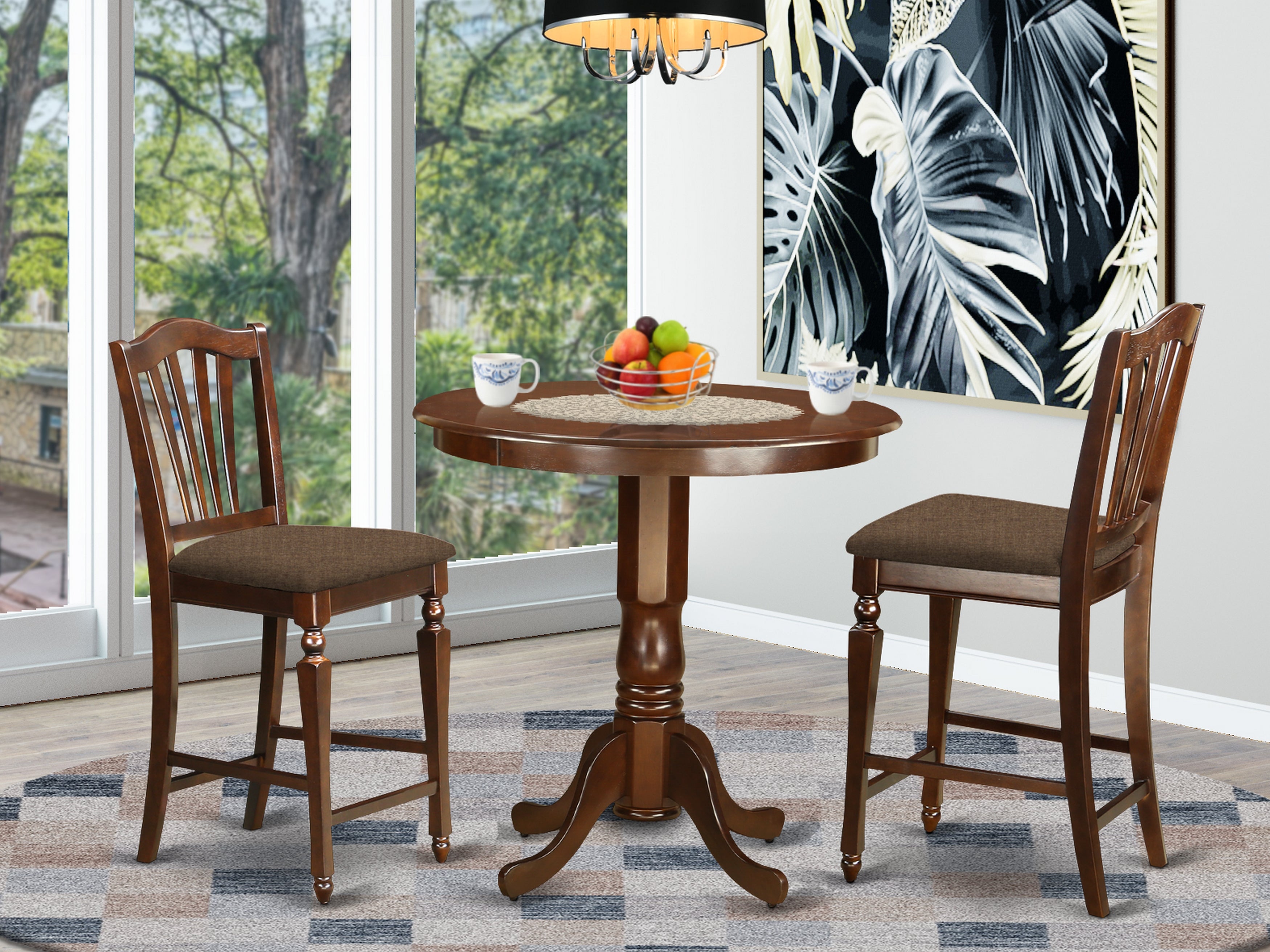 JACH3-MAH-C 3 PC Dining counter height set - Kitchen dinette Table and 2 counter height stool.