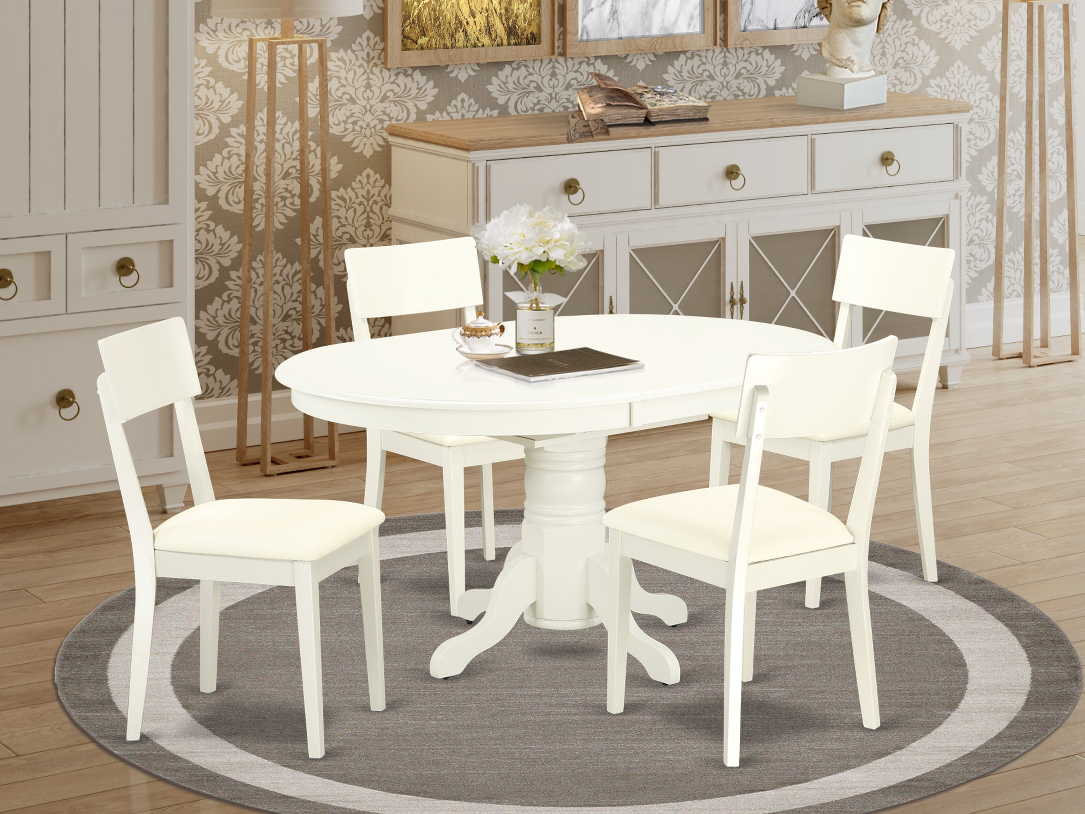 AVAD5-LWH-LC 5 Pc Dining set with a Kitchen Table and 4 Faux Leather Seat Kitchen Chairs in Linen White