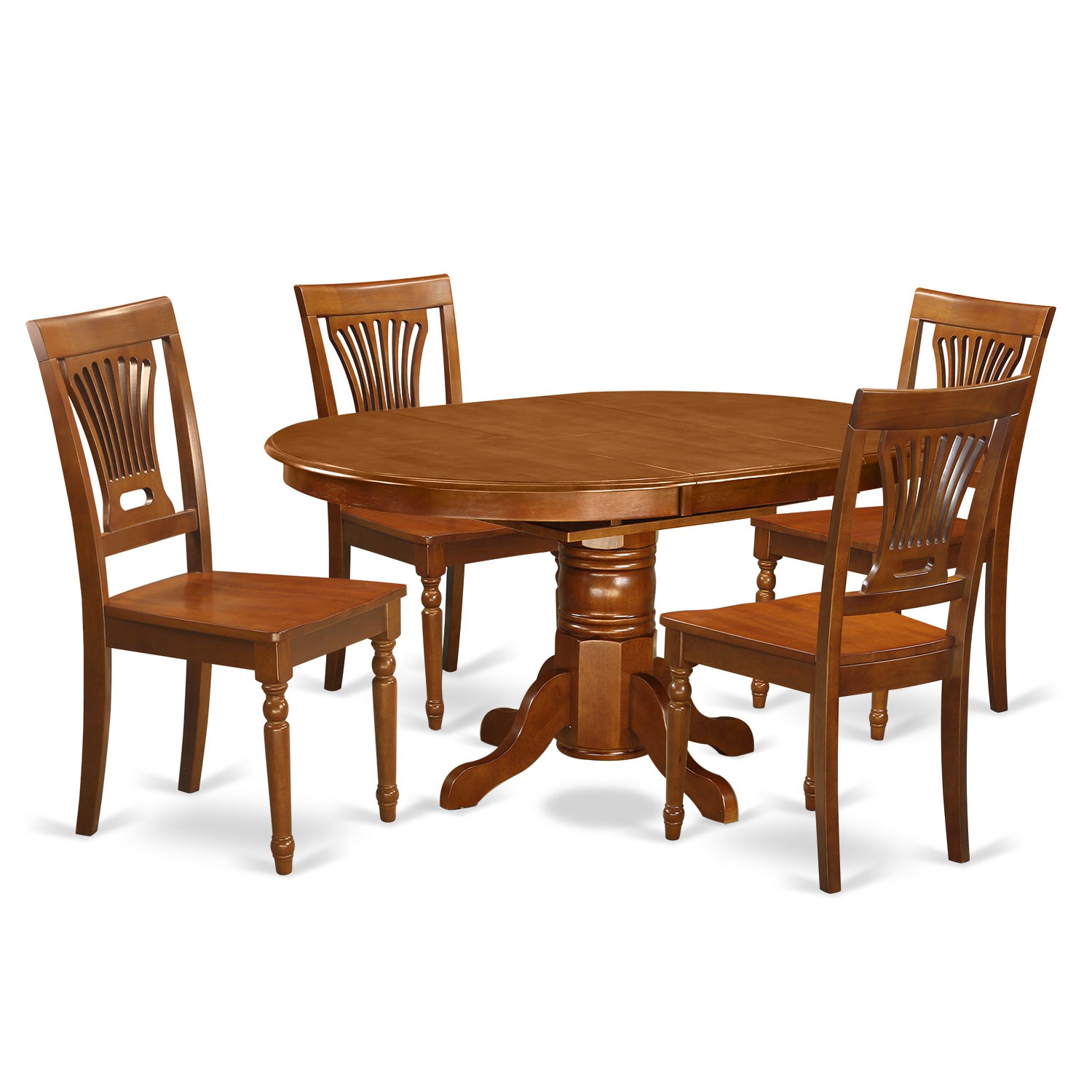 AVPL5-SBR-W 5 Pc Avon Dining Table featuring Leaf and 4 hard wood Chairs in Saddle Brown .