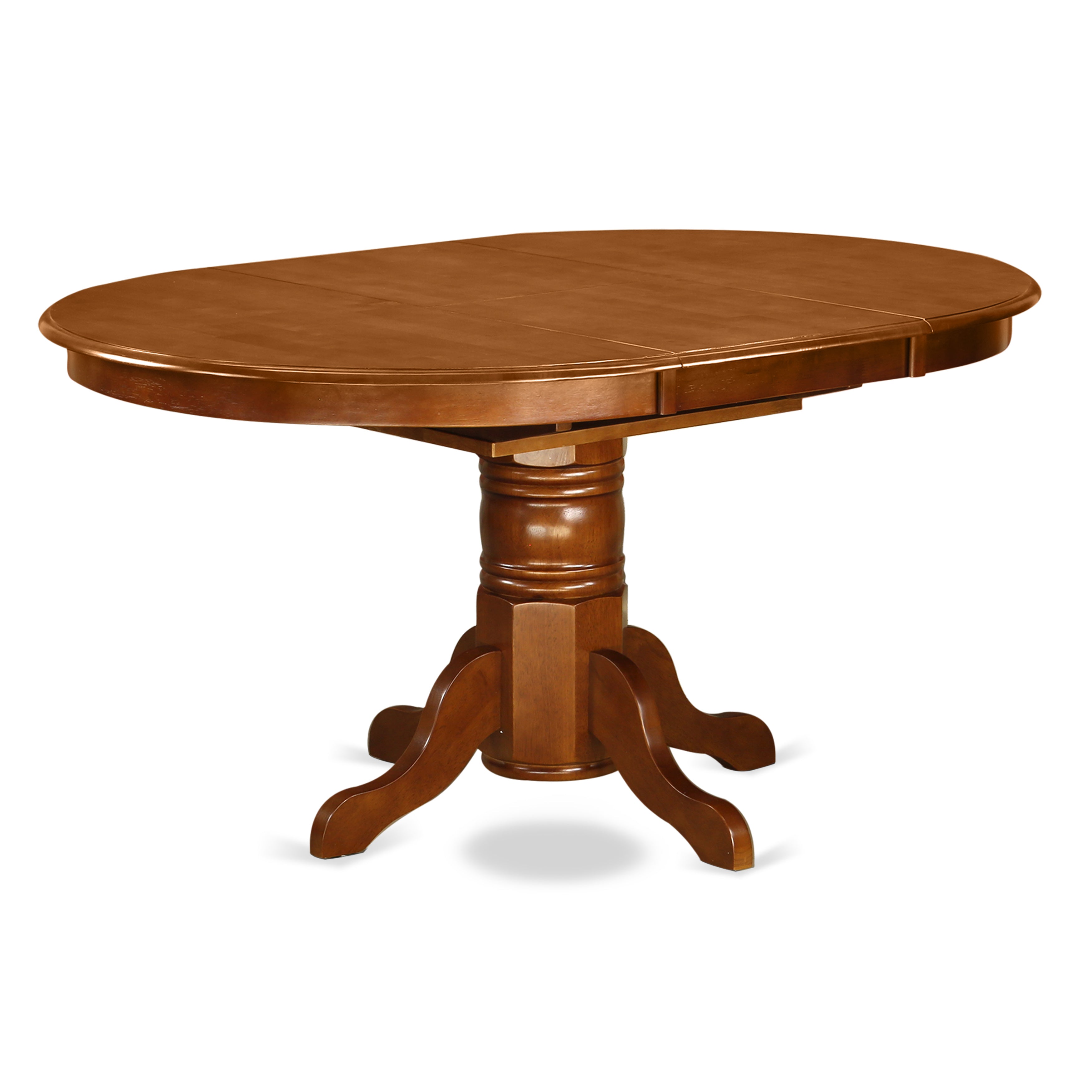 AVPL7-SBR-C 7 PcAvon Dining Table featuring Leaf and 6 Upholstered Seat Chairs in Saddle Brown .