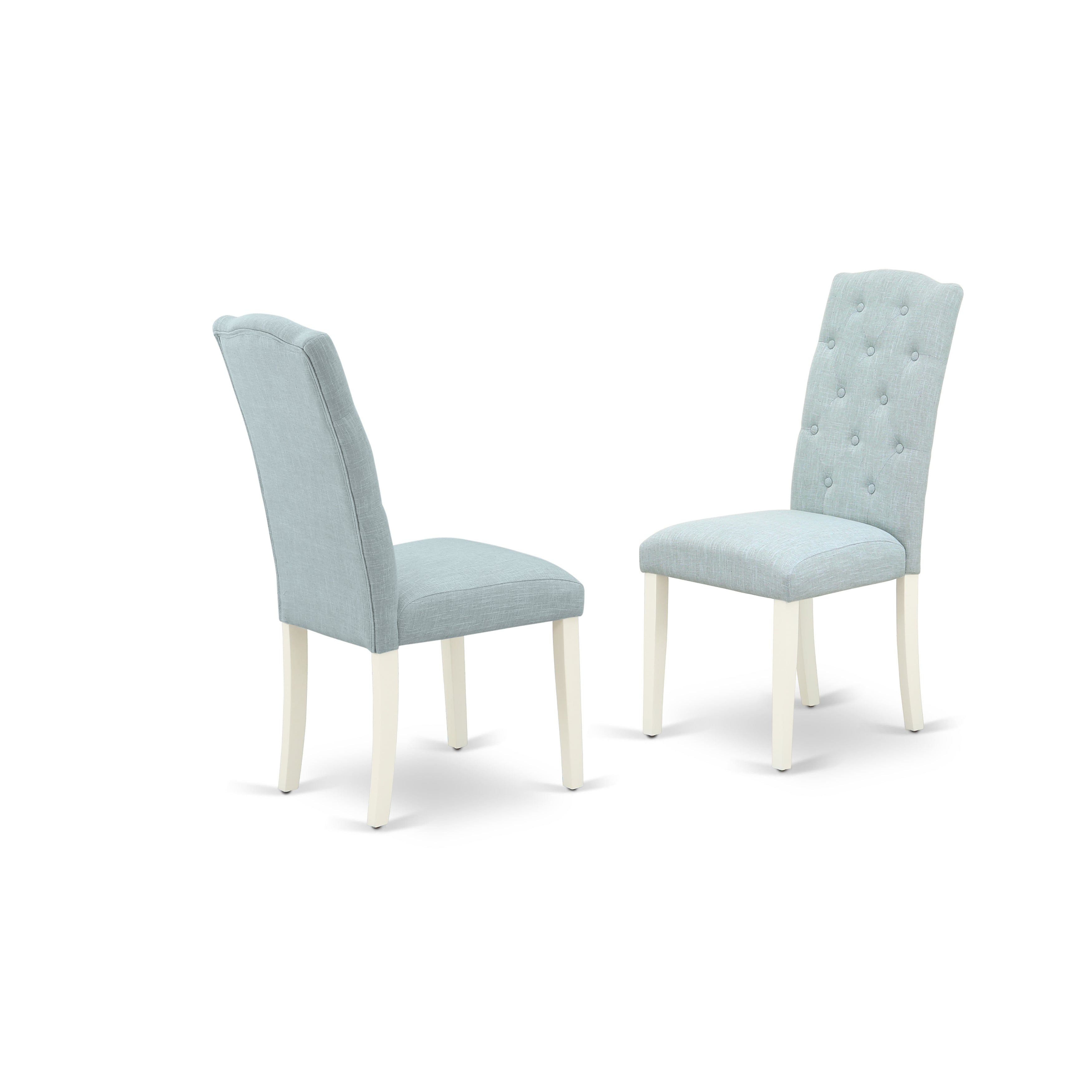 DOCE7-LWH-15 7Pc Dinette Set Includes a Rectangular Kitchen Table with Butterfly Leaf and Six Parson Chairs with Baby Blue Fabric, Linen White Finish