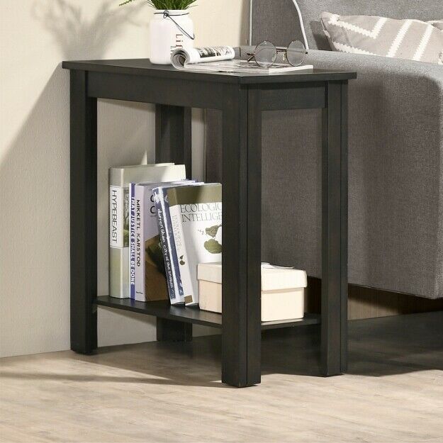 Modern Pierce Chairside Accent table With Shelf Charcoal Espresso And Black