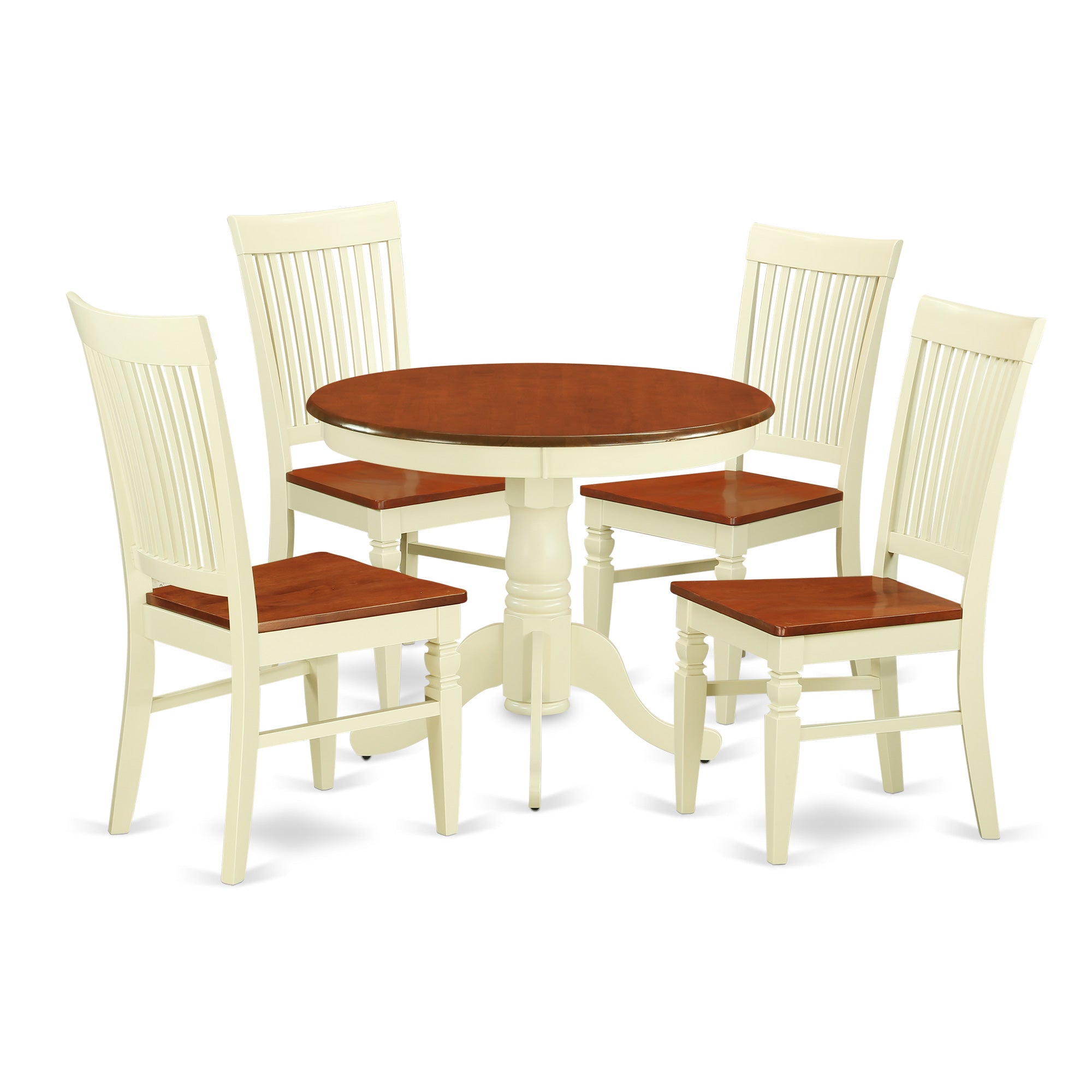 ANWE5-BMK-W 5 Pc Dining set with a Kitchen Table and 4 Wood Seat Kitchen Chairs in Buttermilk and Cherry