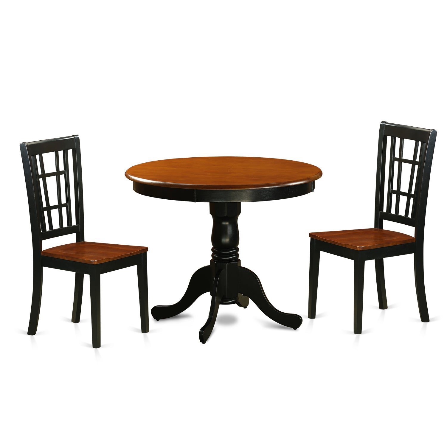 ANNI3-BLK-W 3 PC Dining Table with 2 Wood Chairs in Black and Cherry