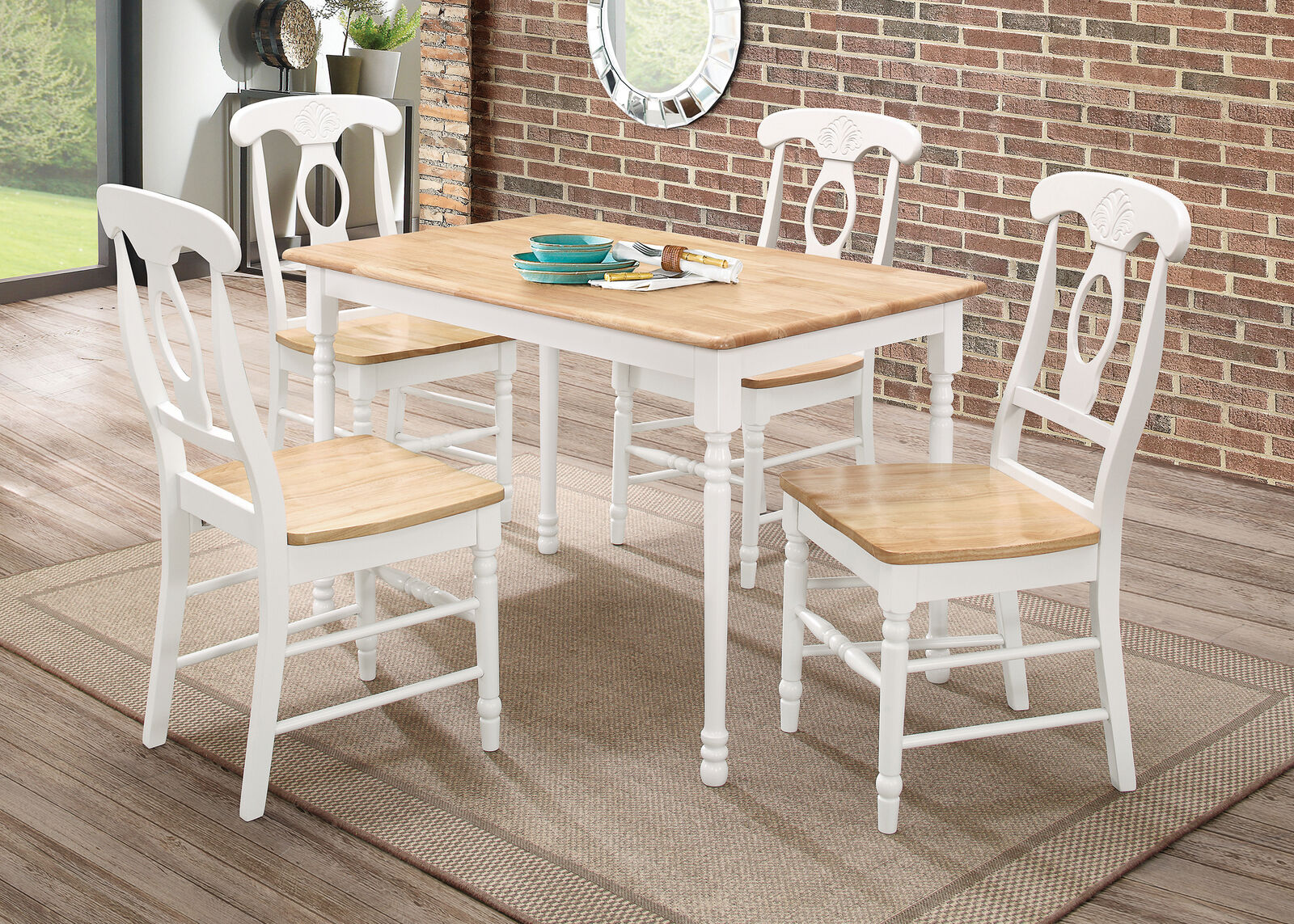 Country Style Rectangle Dining Table Natural Brown And White