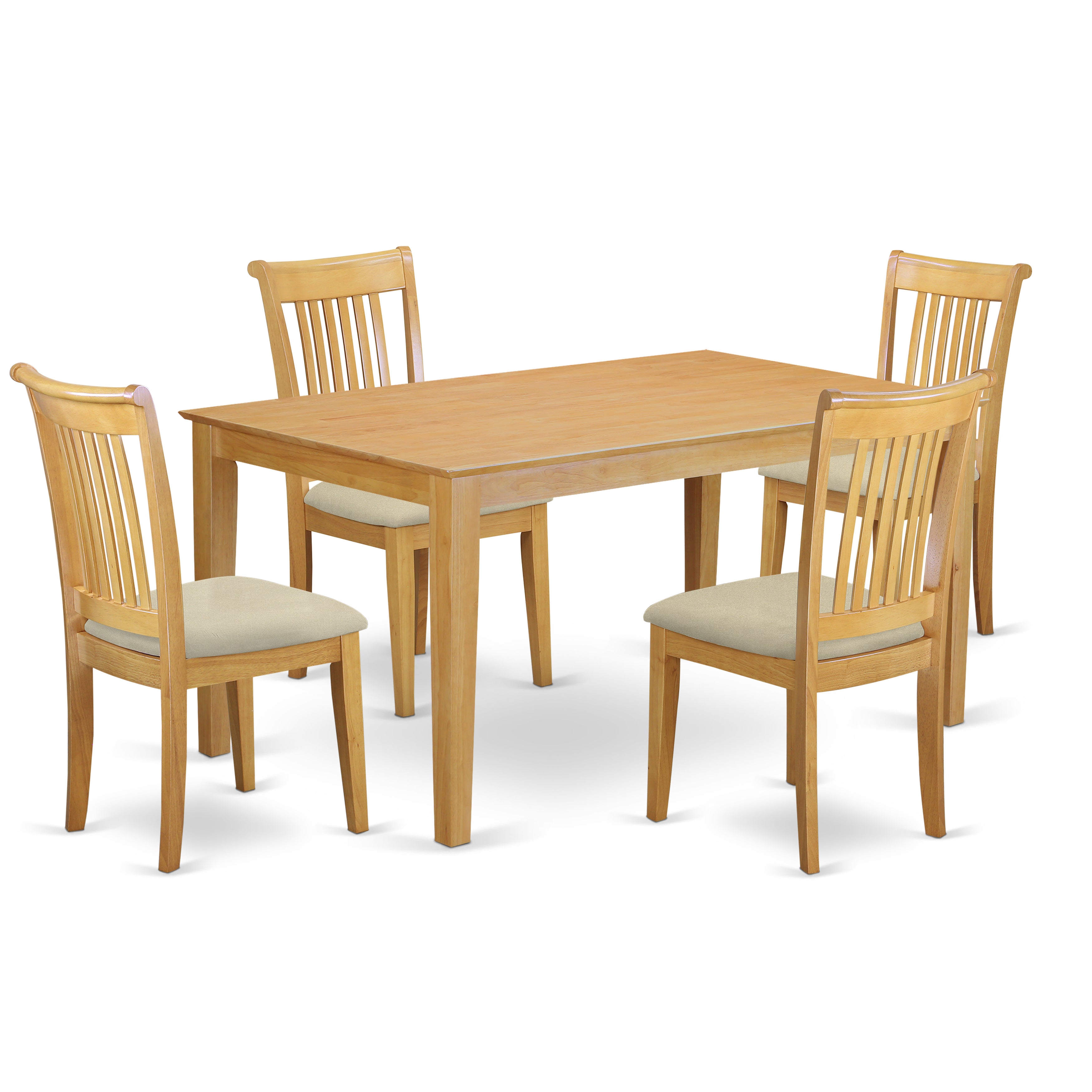 CAPO5-OAK-C 5 Piece dining table set- Solid Top dining room table and 4 Cushion Seat dining chairs