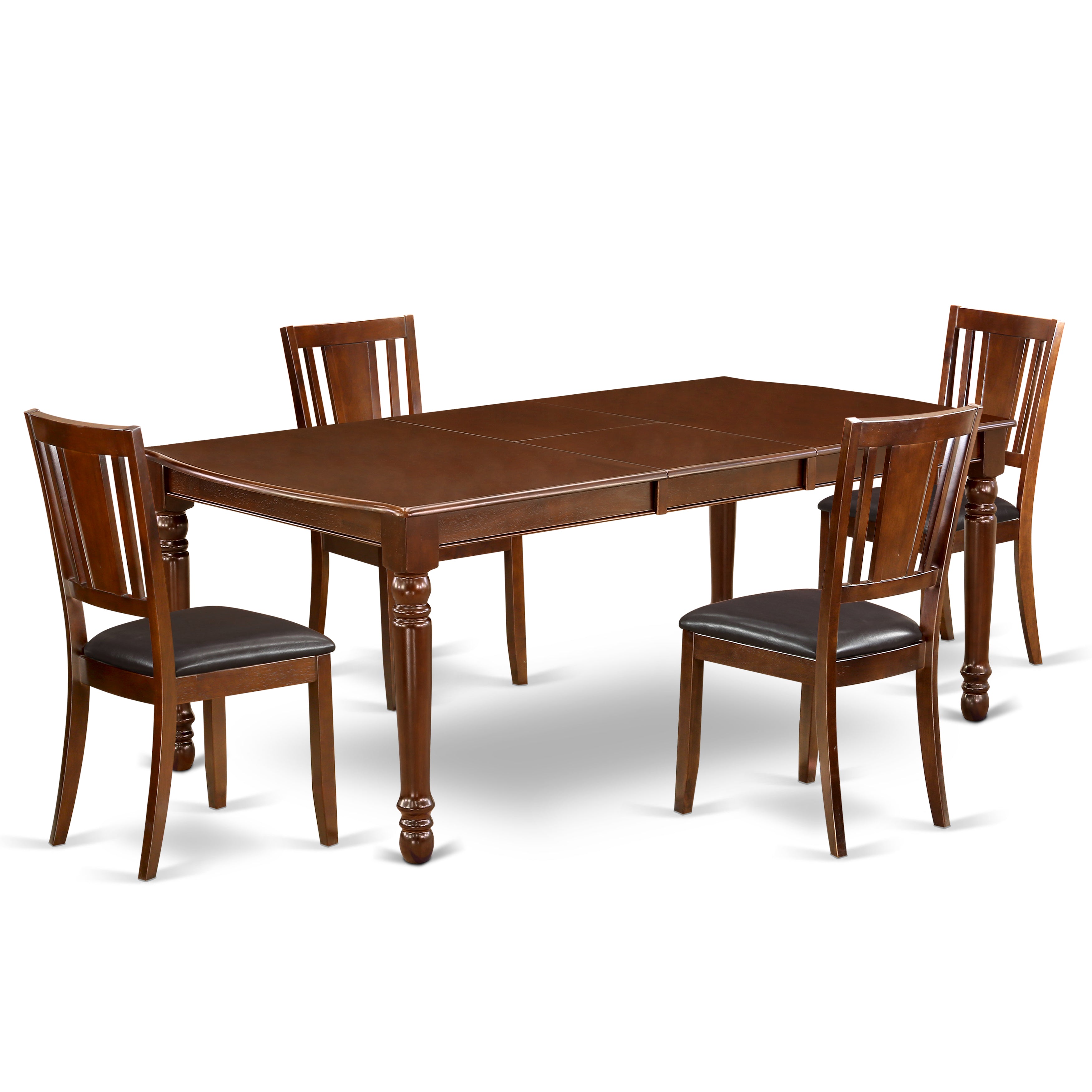 DODU5-MAH-LC 5Pc Rectangular 60/78 Inch Dining Room Table With 18 In Self Storing Butterfly Leaf And Four Kitchen Faux Leather Seat Chairs