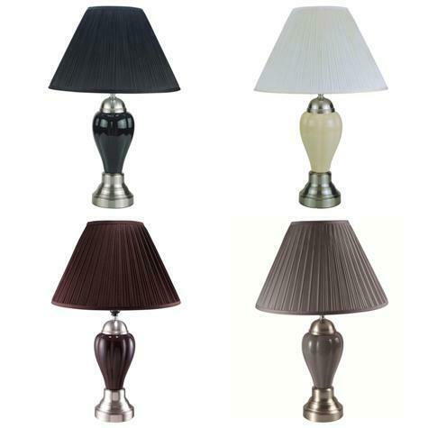 Ceramic Table Lamp With Cylindrical Pleated Shade 27"H Black Ivory Espresso Grey