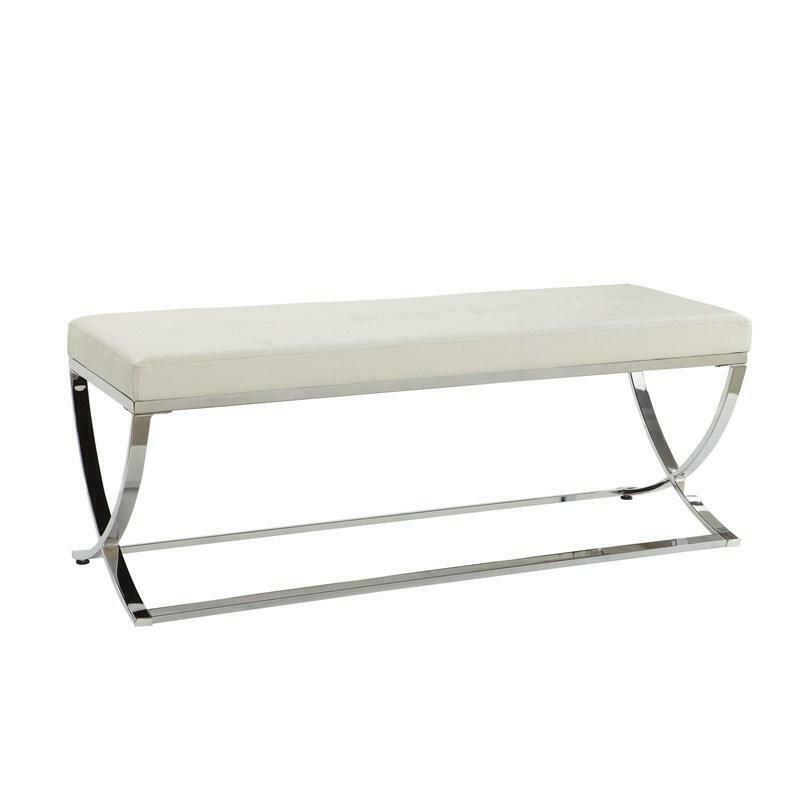 Coaster Man Made Leather Bench With Metal Base White And Chrome 501157