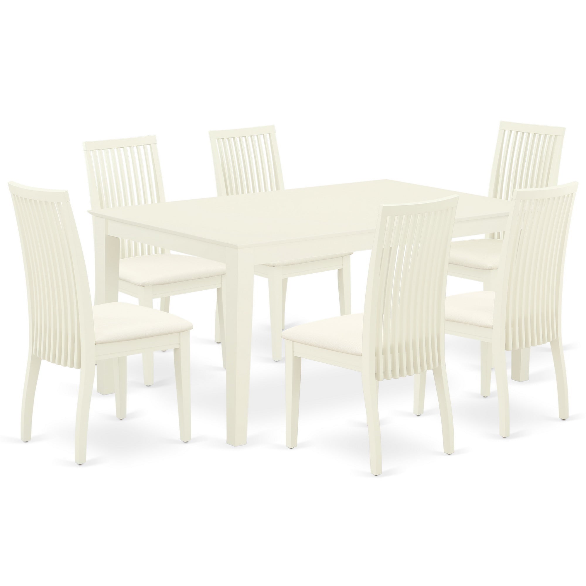 CAIP7-LWH-C 7Pc Dinette Set Includes a Rectangular Kitchen Table and Six Microfiber Seat Dining Chairs, Linen White Finish