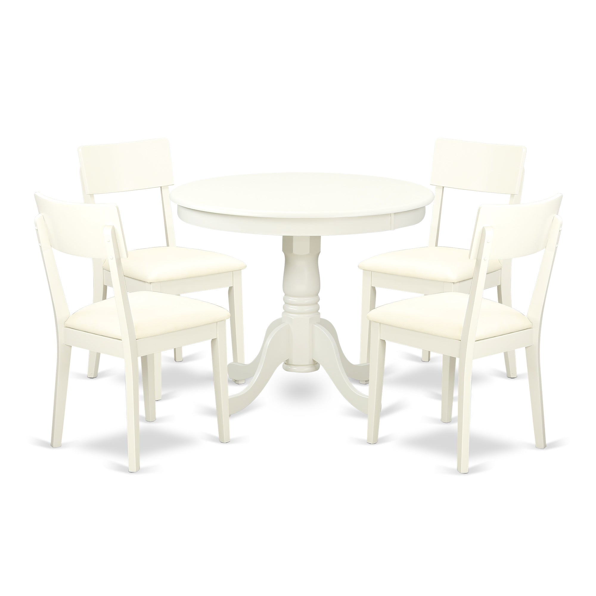 ANAD5-LWH-LC 5 Pc Kitchen table set with a Dining Table and 4 Wood Seat Kitchen Chairs in Linen White