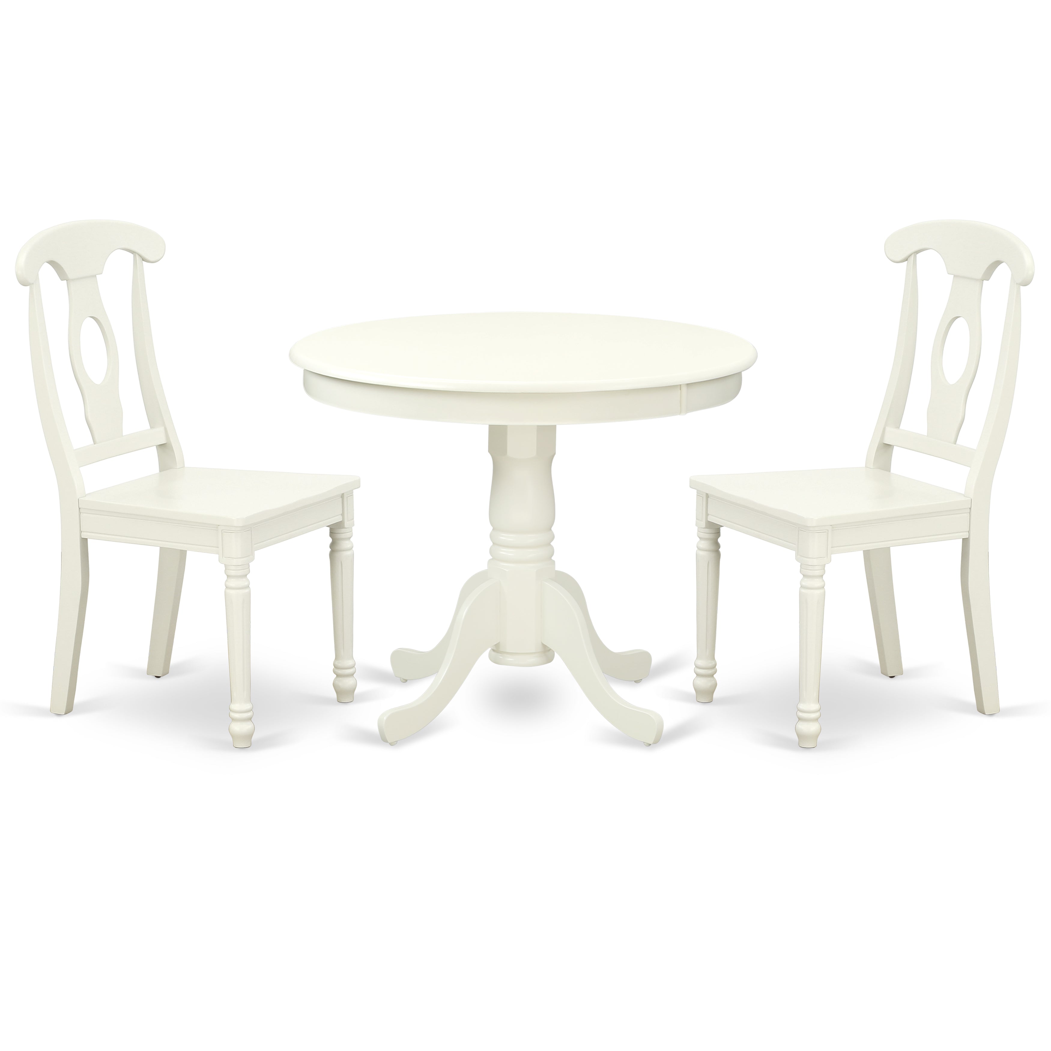 ANKE3-LWH-W 3PC Round 36 inch Table and 2 Panel Back Chairs