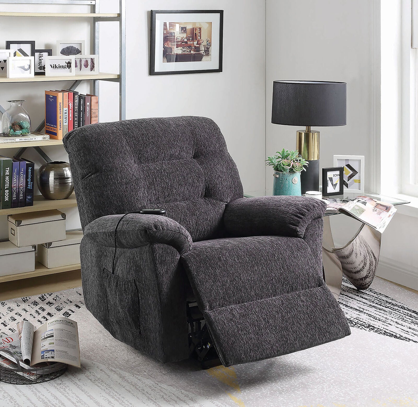 Coaster Upholstered Chenille Power Lift Recliner Grey 601015