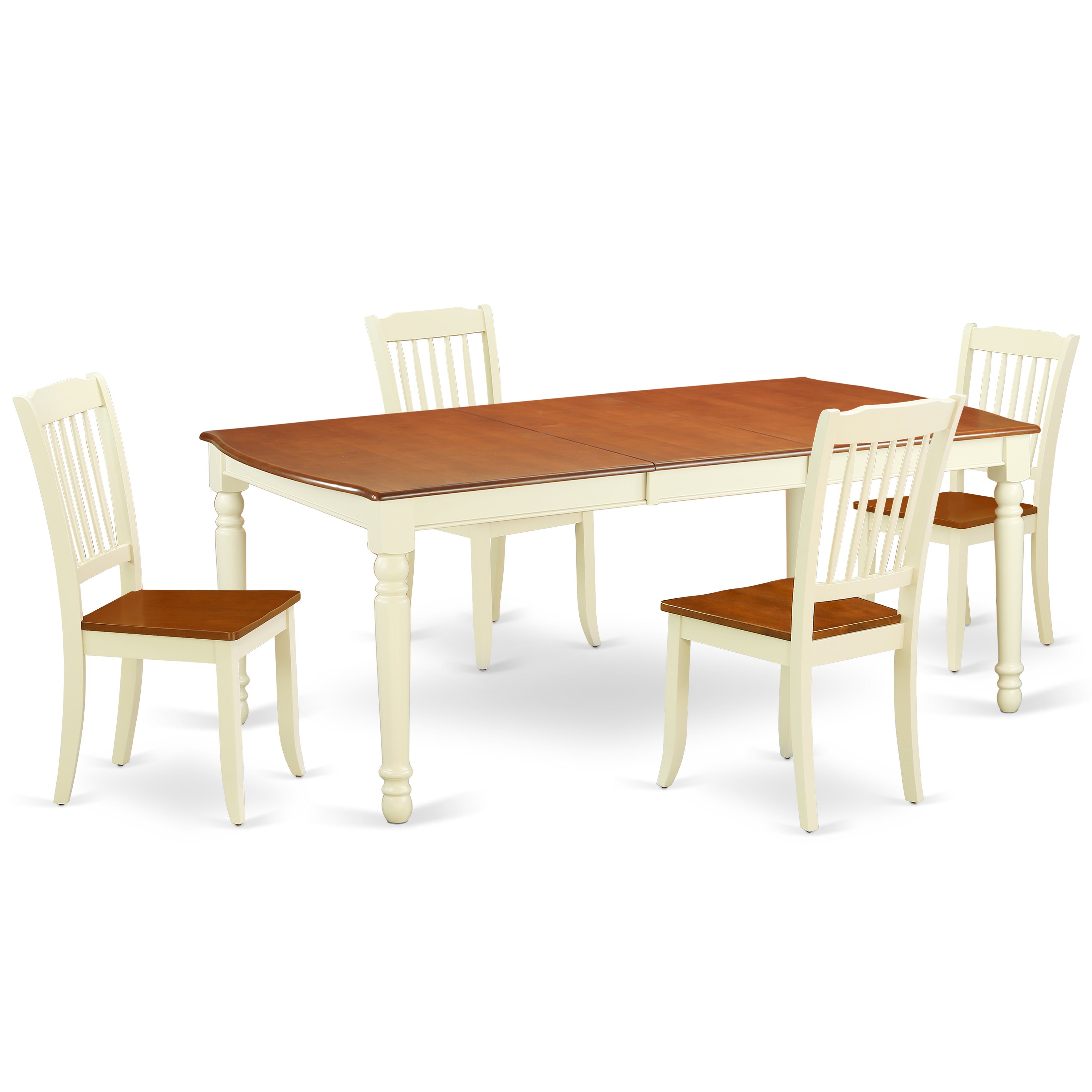 DODA5-BMK-W 5PC Rectangular 60/78 inch Table with 18 In Leaf and 4 vertical slatted Chairs