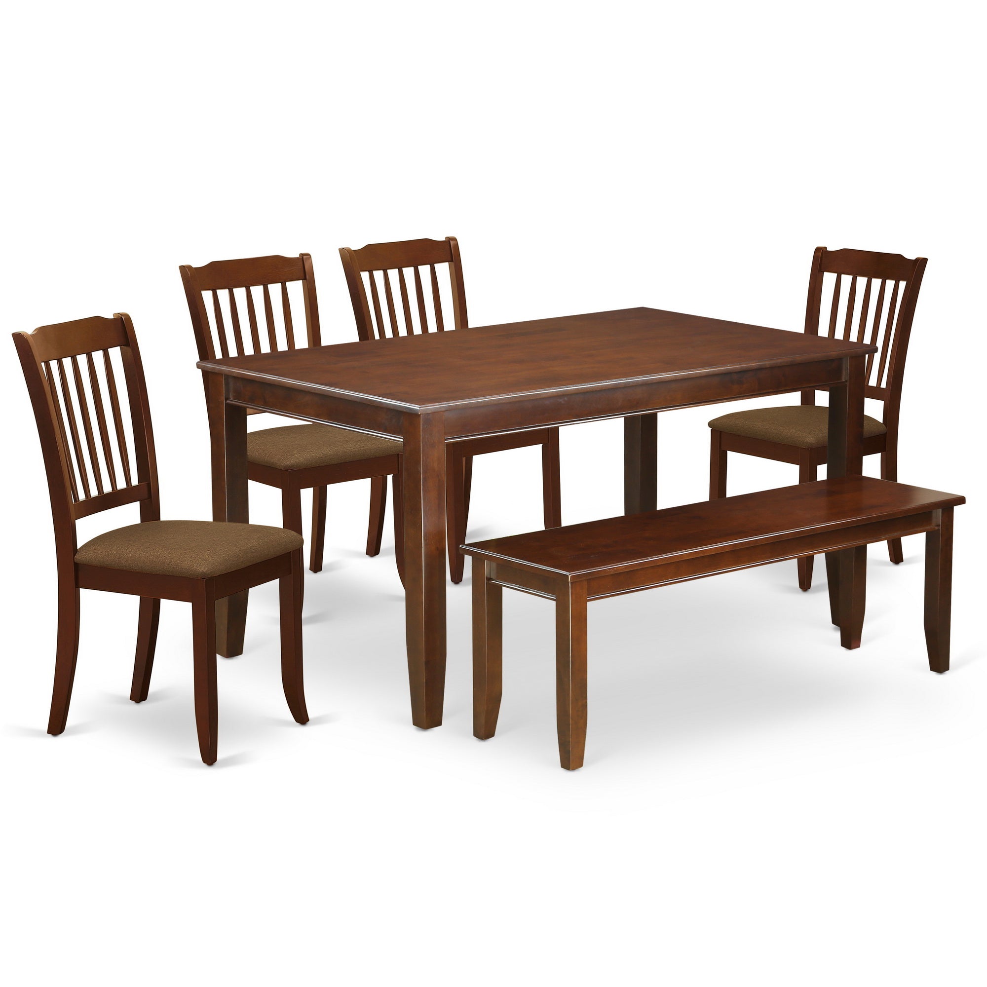 CADA6-MAH-C 6Pc Dining Set Includes a Rectangle Dinette Table and Four Vertical Slatted Microfiber Seat Kitchen Chairs and a Bench, Mahogany Finish