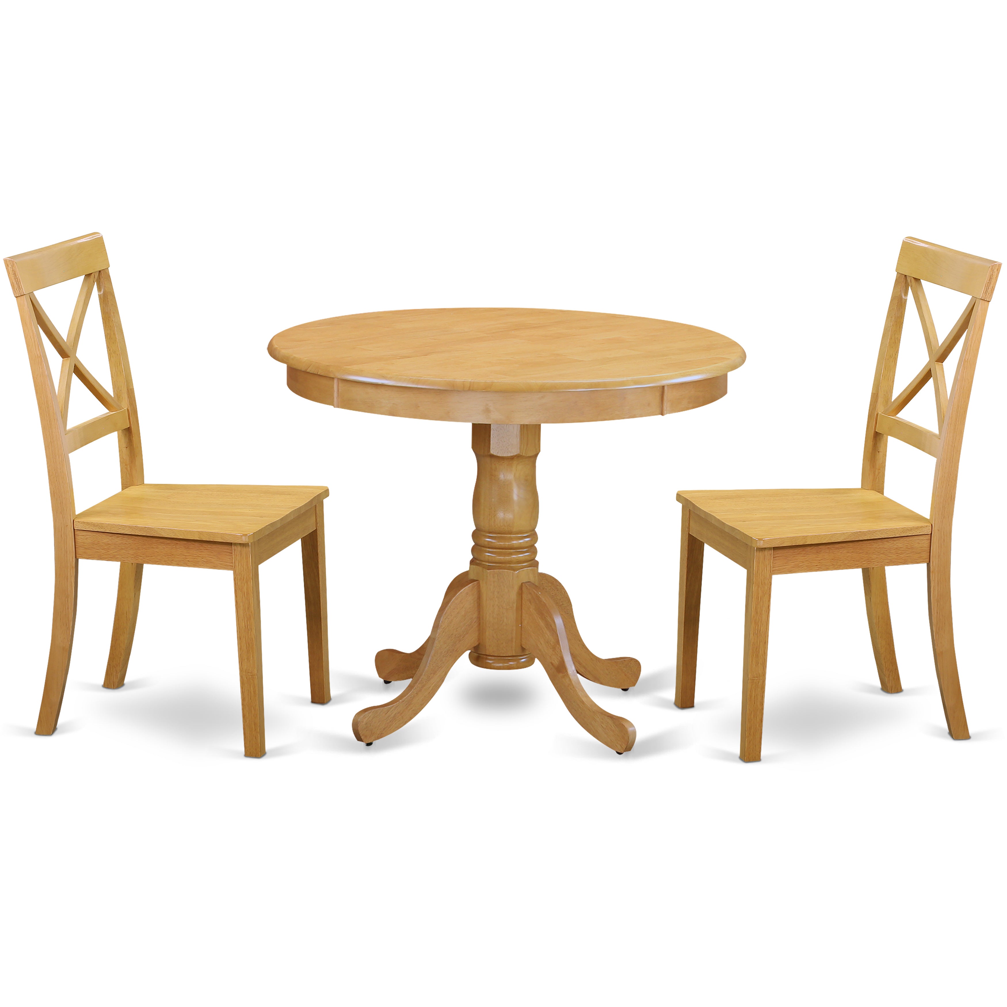 ANBO3-OAK-W 3 Pc Kitchen table set with a Dining Table and 2 Wood Seat Chairs in Oak