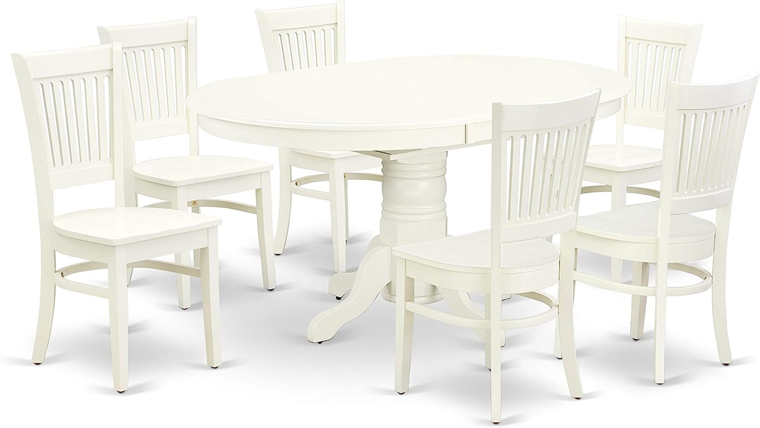 7 PC Mid Century Modern Oval Table with Leaf And Wooden Chairs in Linen White