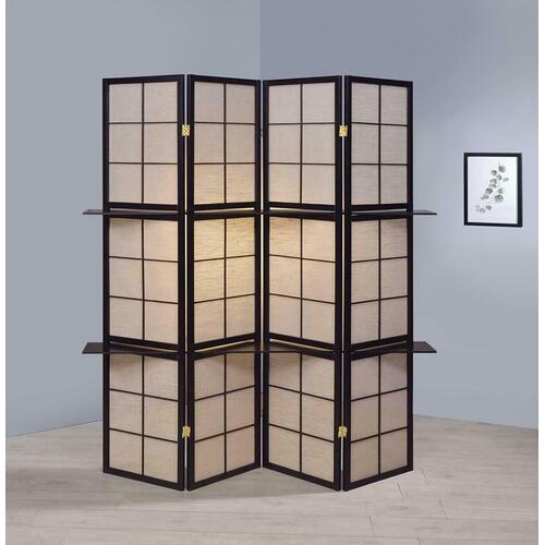 4-Panel Folding Screen With Removable Shelves Tan And Cappuccino