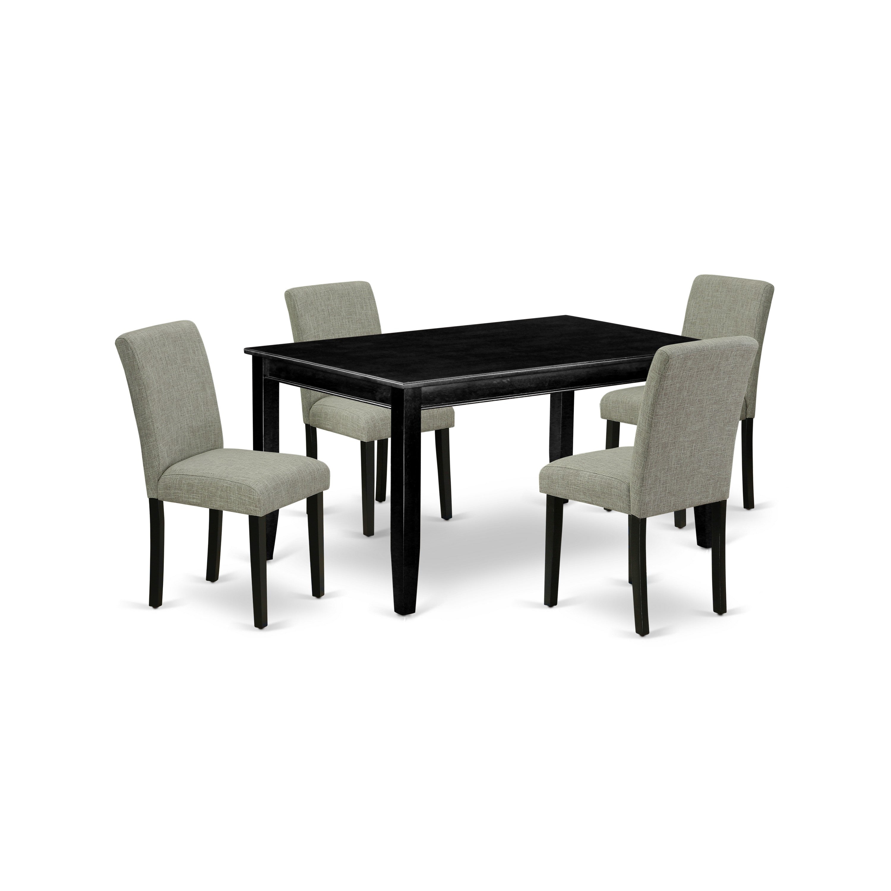 DUAB5-BLK-06 5Pc Rectangle 60 Inch Dining Table And Four Parson Chair With Black Leg And Linen Fabric Shitake