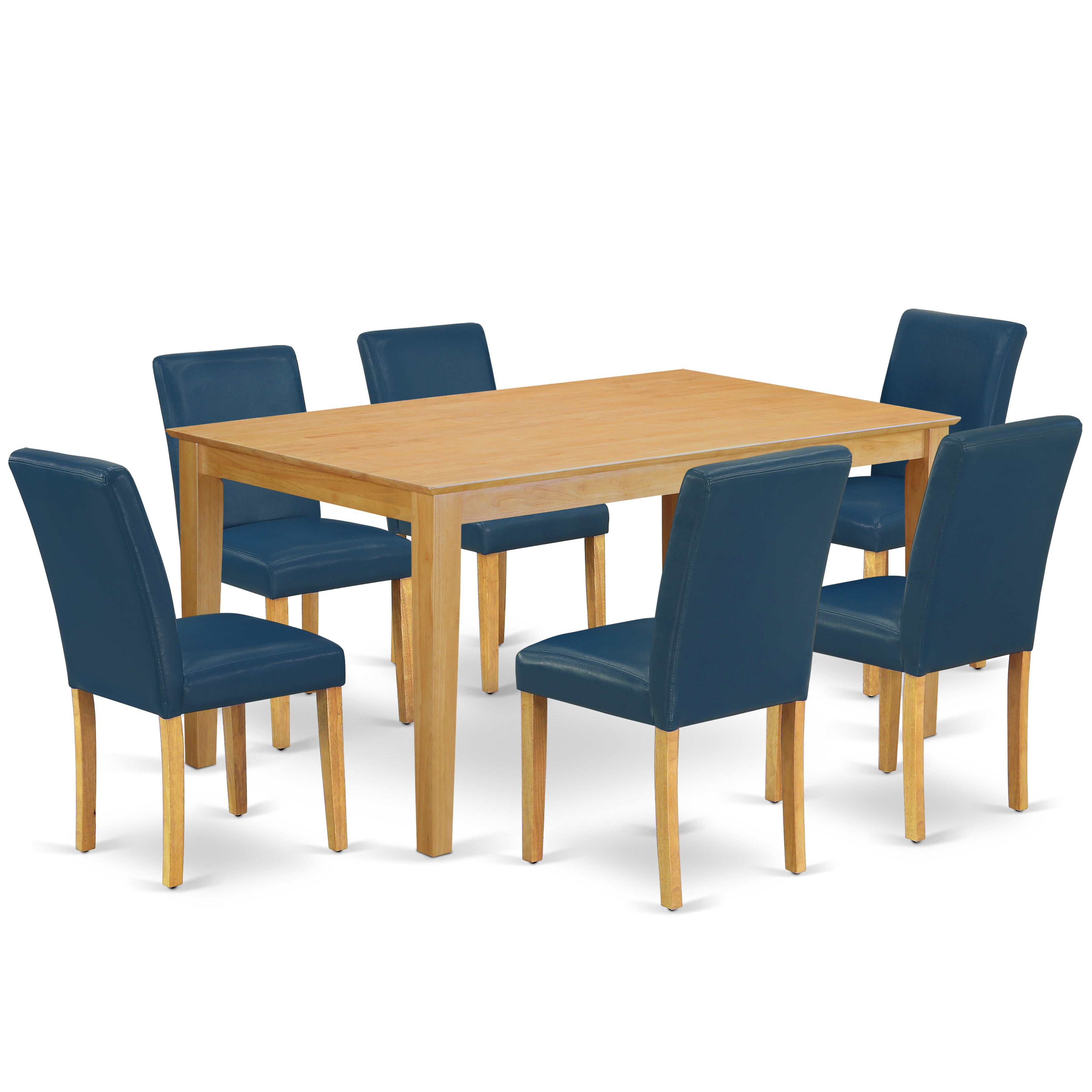 CAAB7-OAK-55 7Pc Rectangle 60" Dining Table And 6 Parson Chair With Oak Leg And Pu Leather Color Oasis