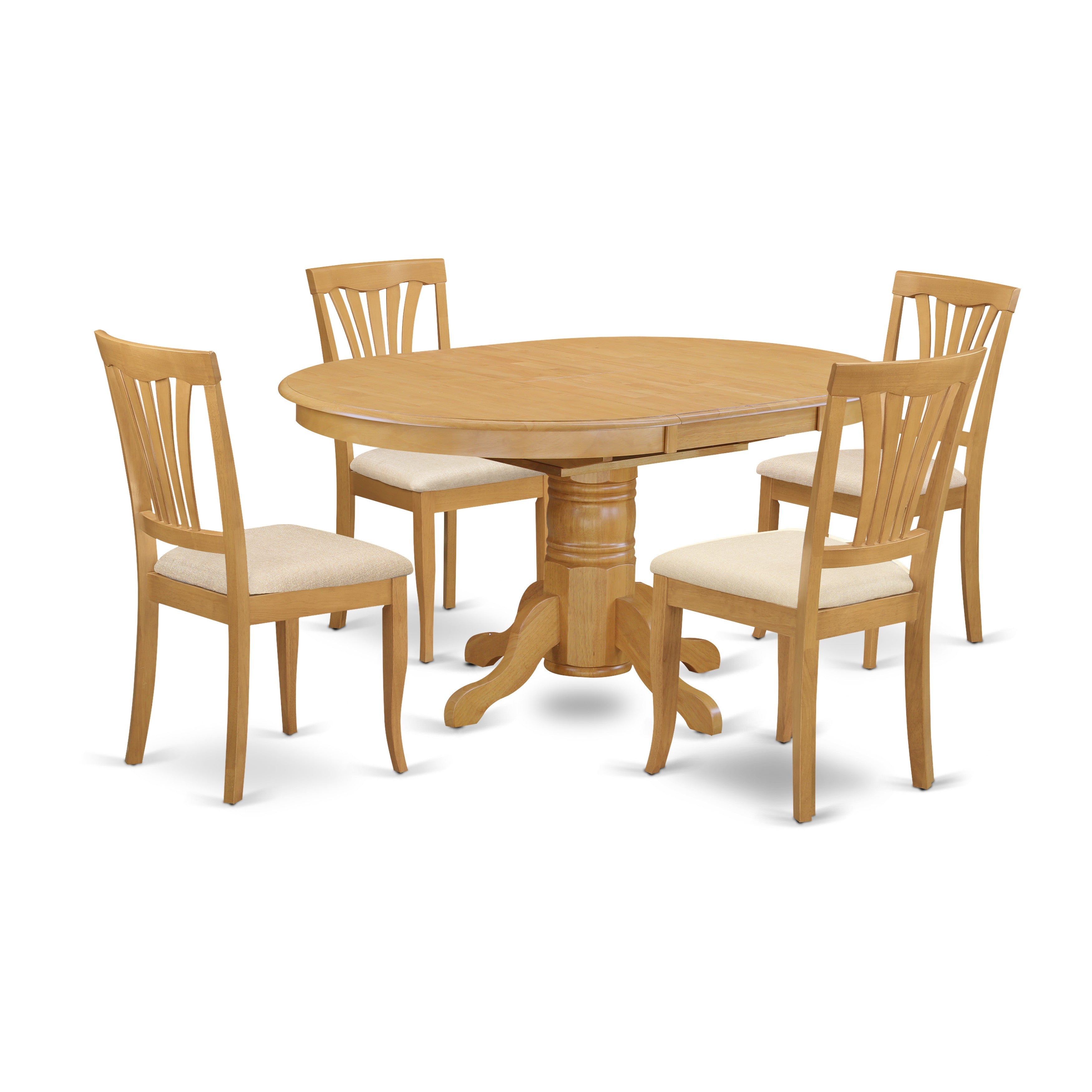 AVON5-OAK-C 5 Pc Dining room set-Oval Dining Table with Leaf and 4 Dining Chairs in Oak