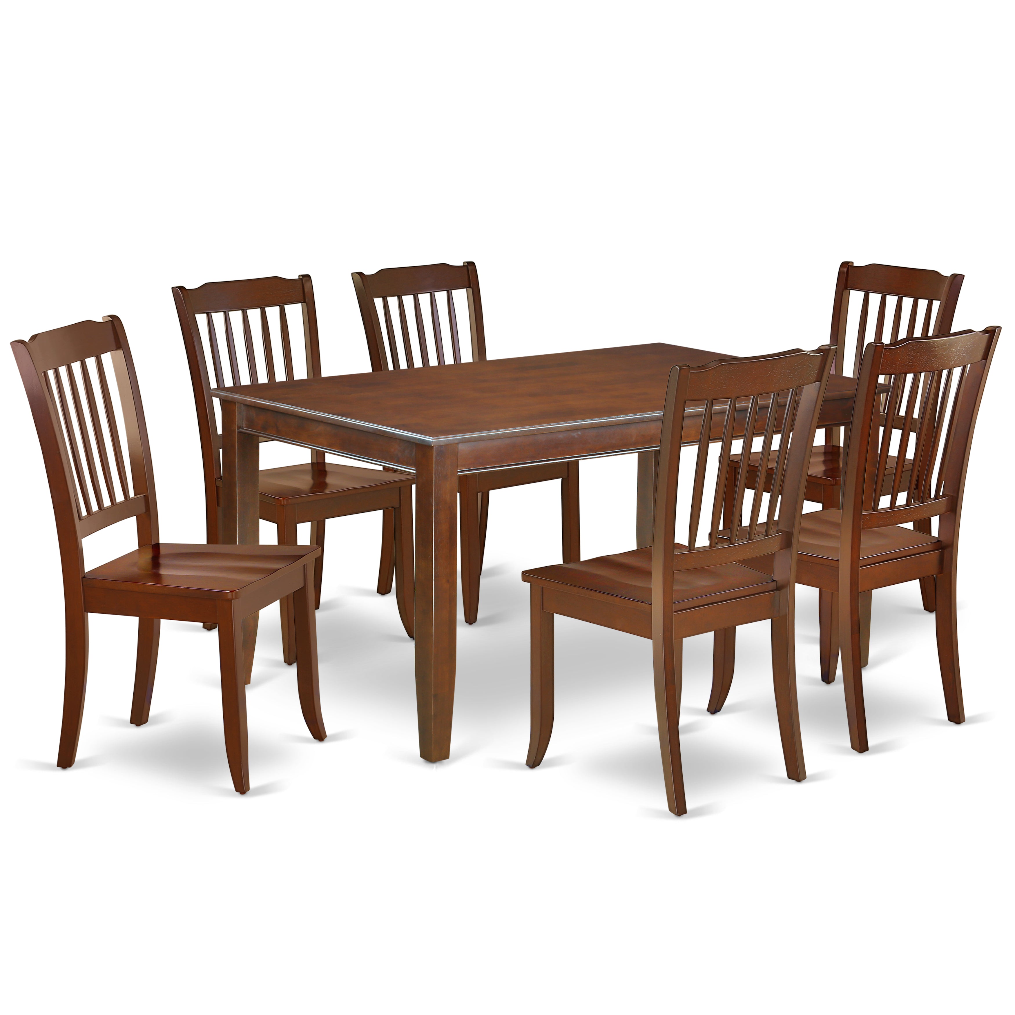 DUDA7-MAH-W 7PC Rectangular 60 inch Table and 6 vertical slatted Chairs