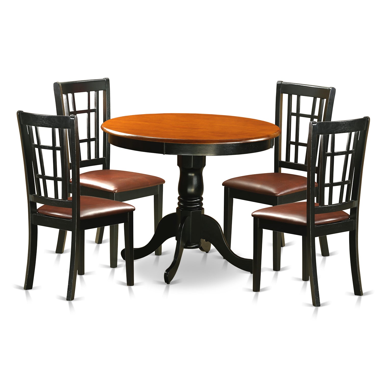 ANNI5-BLK-LC 5 Pc Dining Table with 4 Leather Chairs in Black and Cherry