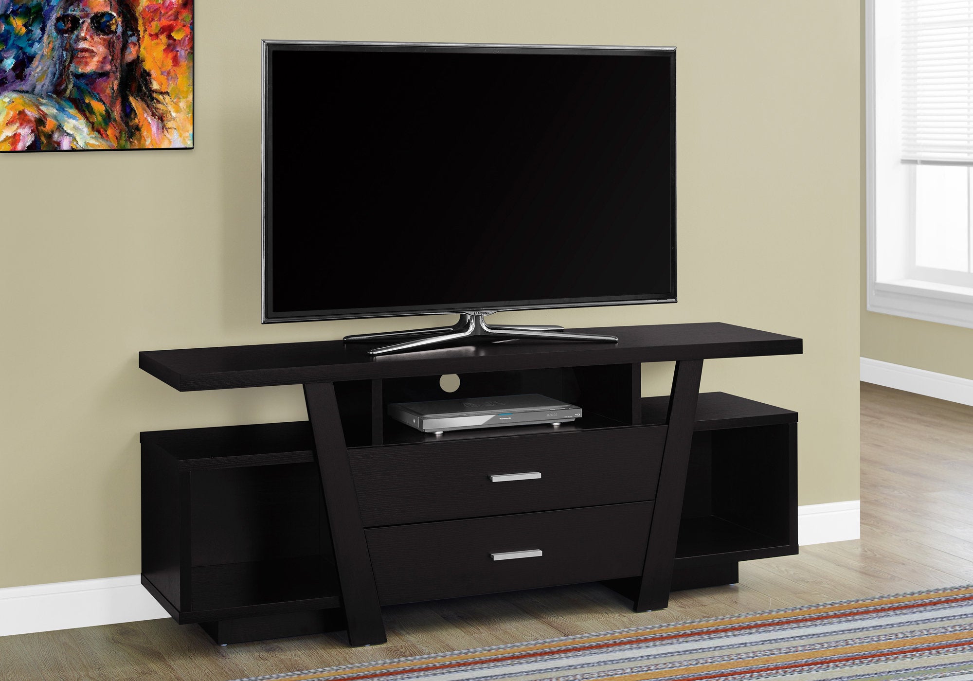 60" TV Stand with 2 Storage Drawers In Cappuccino