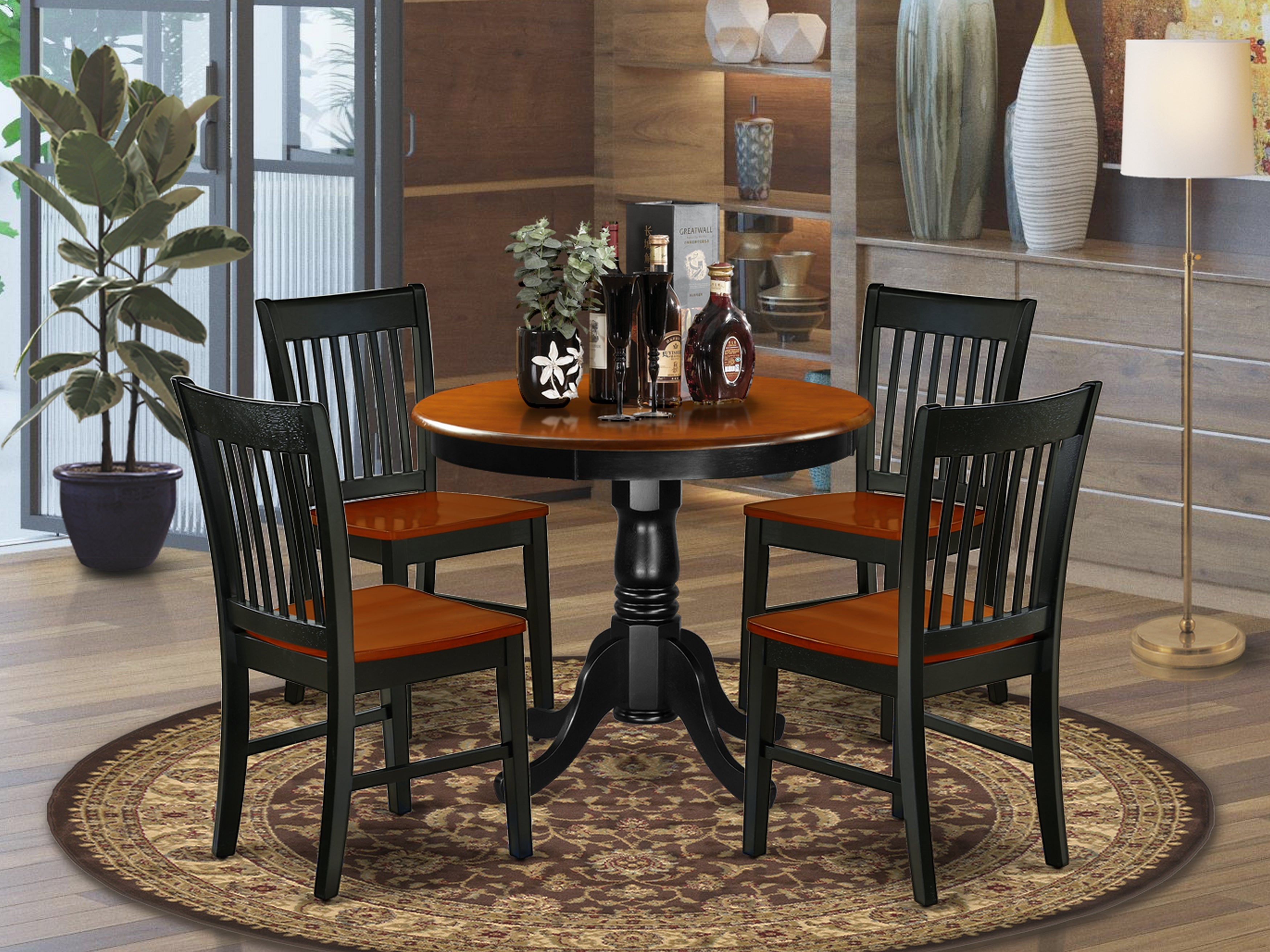 ANNO5-BCH-W 3Pc Round 36" Dinner Table And Two Wood Seat Dining Chairs