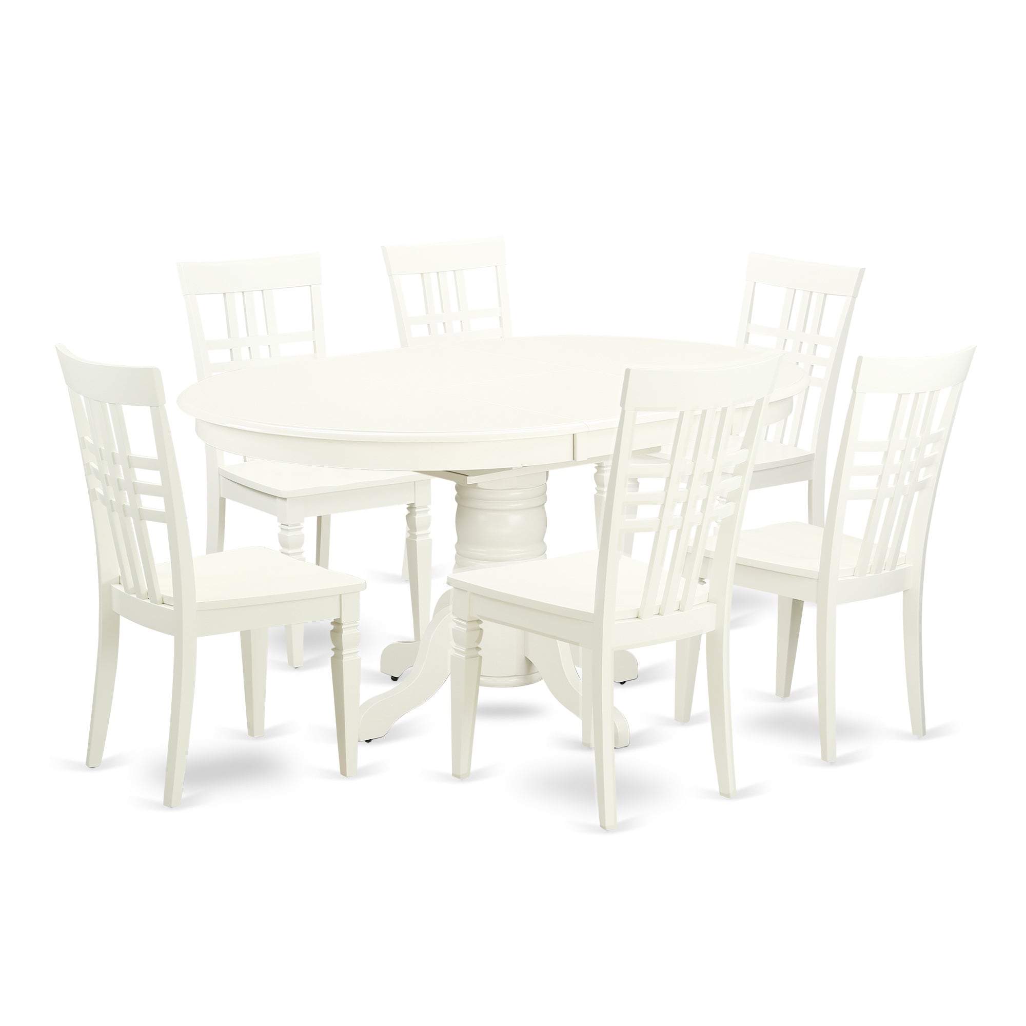 AVLG7-LWH-W 7 Pc Dining set with a Kitchen Table and 6 Wood Seat Kitchen Chairs in Linen White