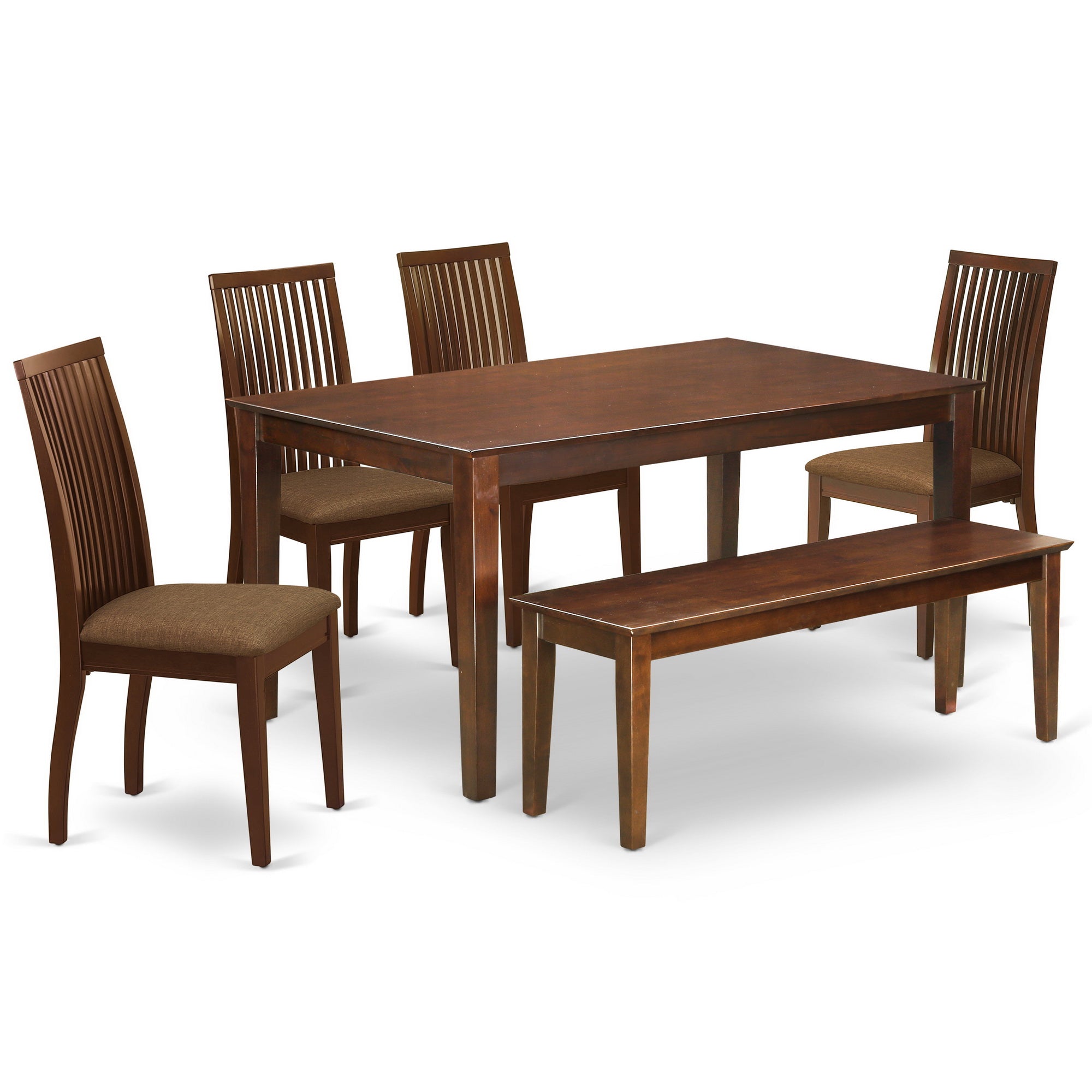 CAIP6-MAH-C 6Pc Dining Set Includes a Rectangle Dinette Table and Four Microfiber Seat Dining Chairs and a Bench, Mahogany Finish