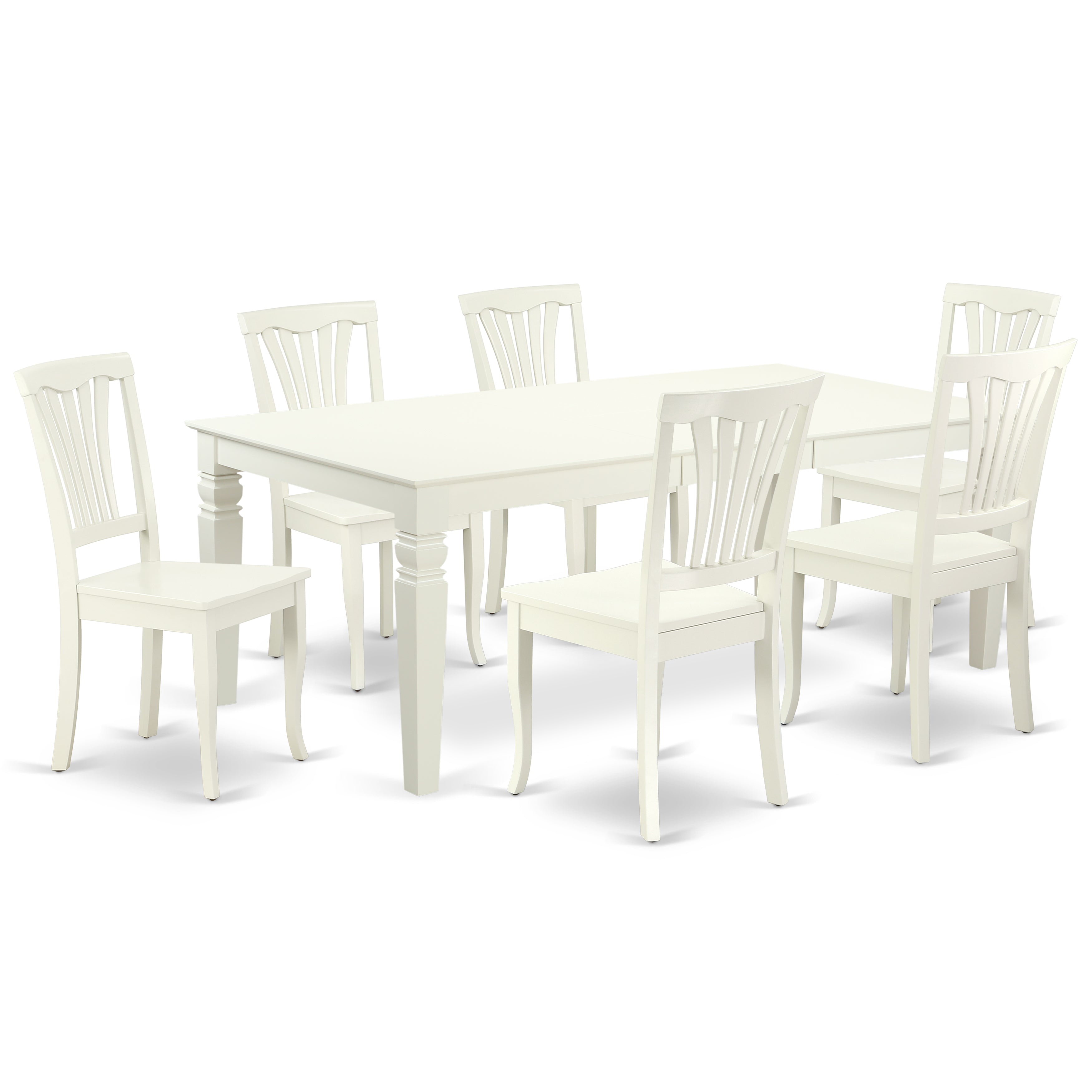 LGAV7-LWH-W 7PC Rectangular 66/84 inch Table with 18 In Leaf and 6 vertical slatted Chairs