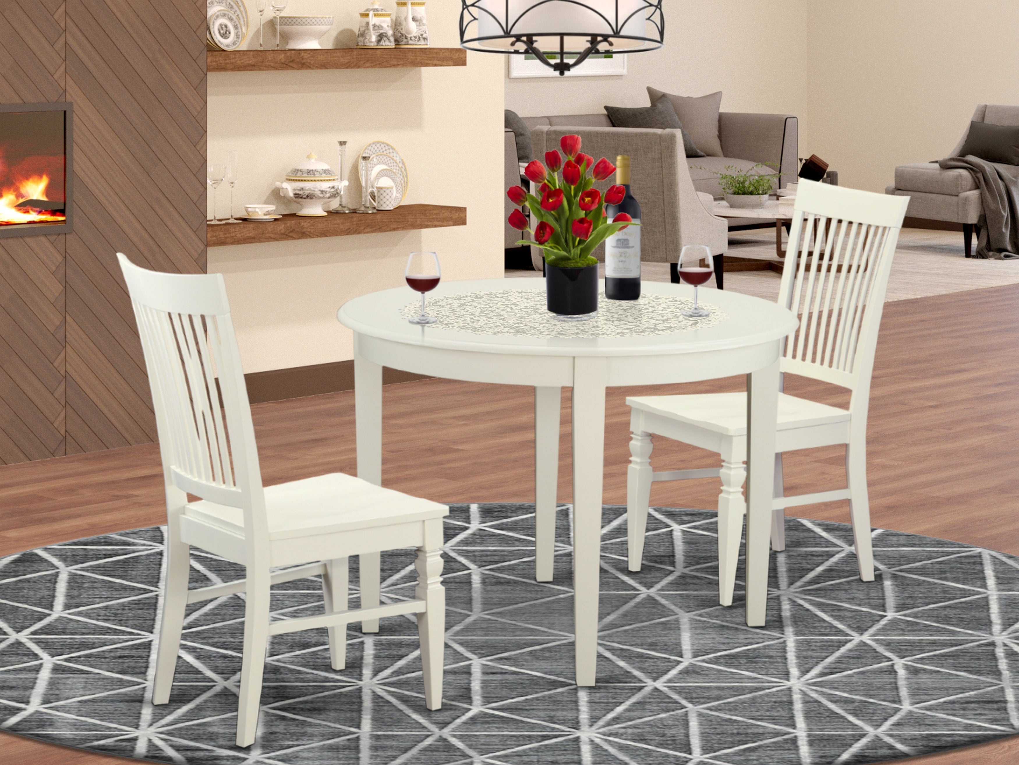 BOWE3-WHI-W 3 PC Table and chair set for 2-Dinette Table and 2 Kitchen Chairs