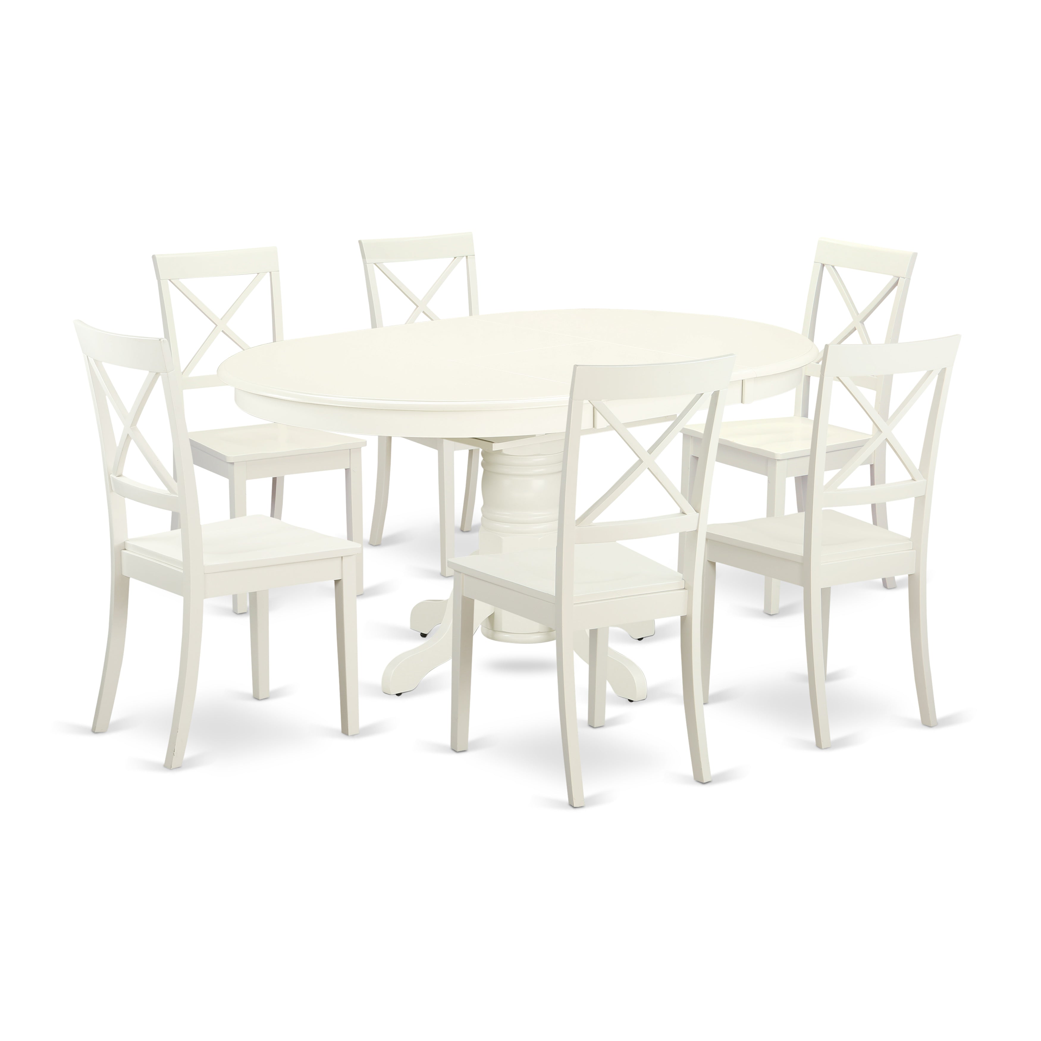 AVBO7-LWH-W 7 Pc Dining set with a Kitchen Table and 6 Wood Seat Kitchen Chairs in Linen White