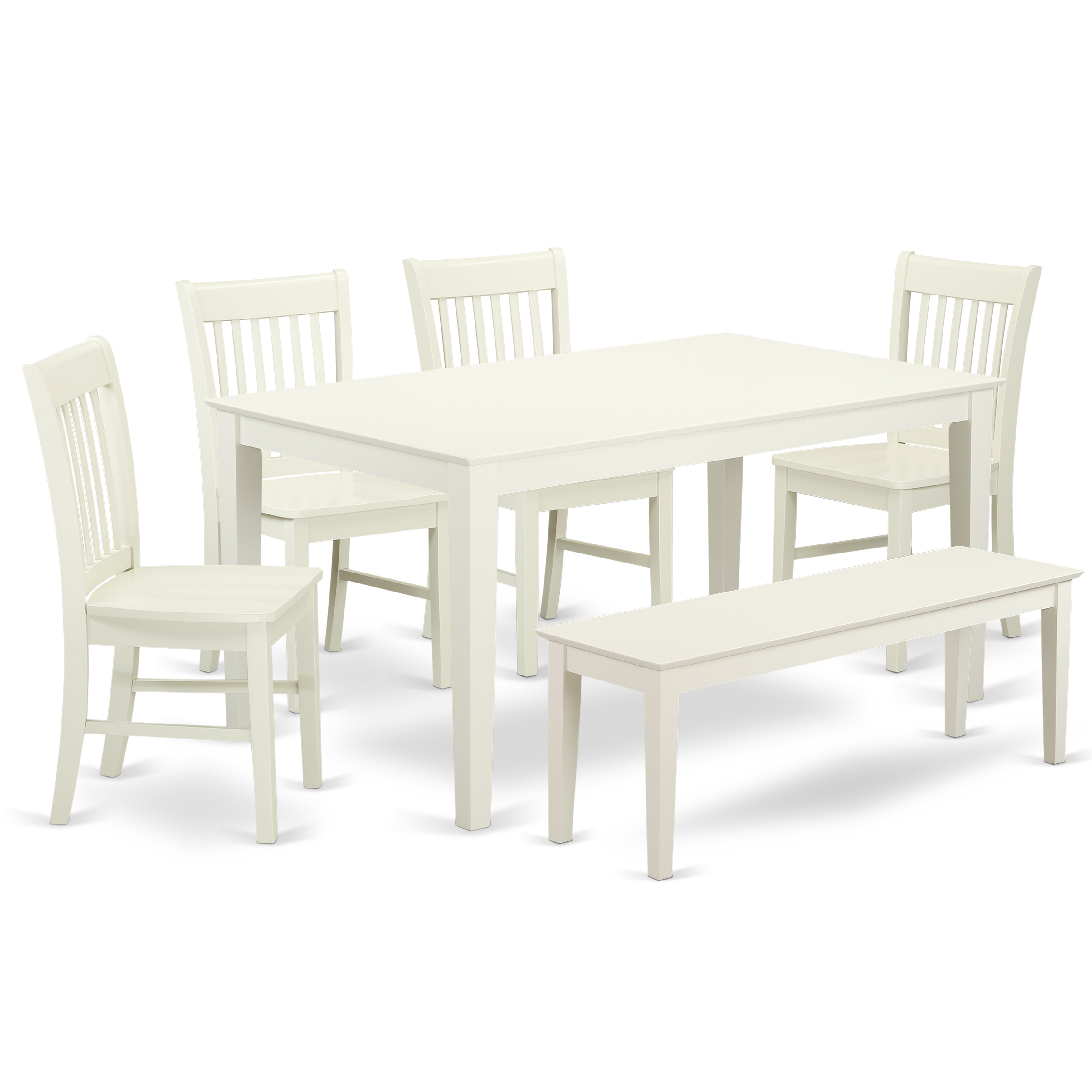 CANO6-LWH-W 6 Piece dining for 6-Dining room table and 4 Wood Seat Chairs and 1 Benches in Linen White