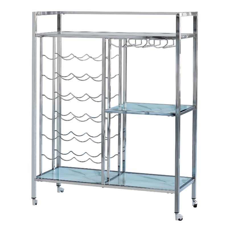 Derion Glass Shelf Serving Cart With Casters Chrome