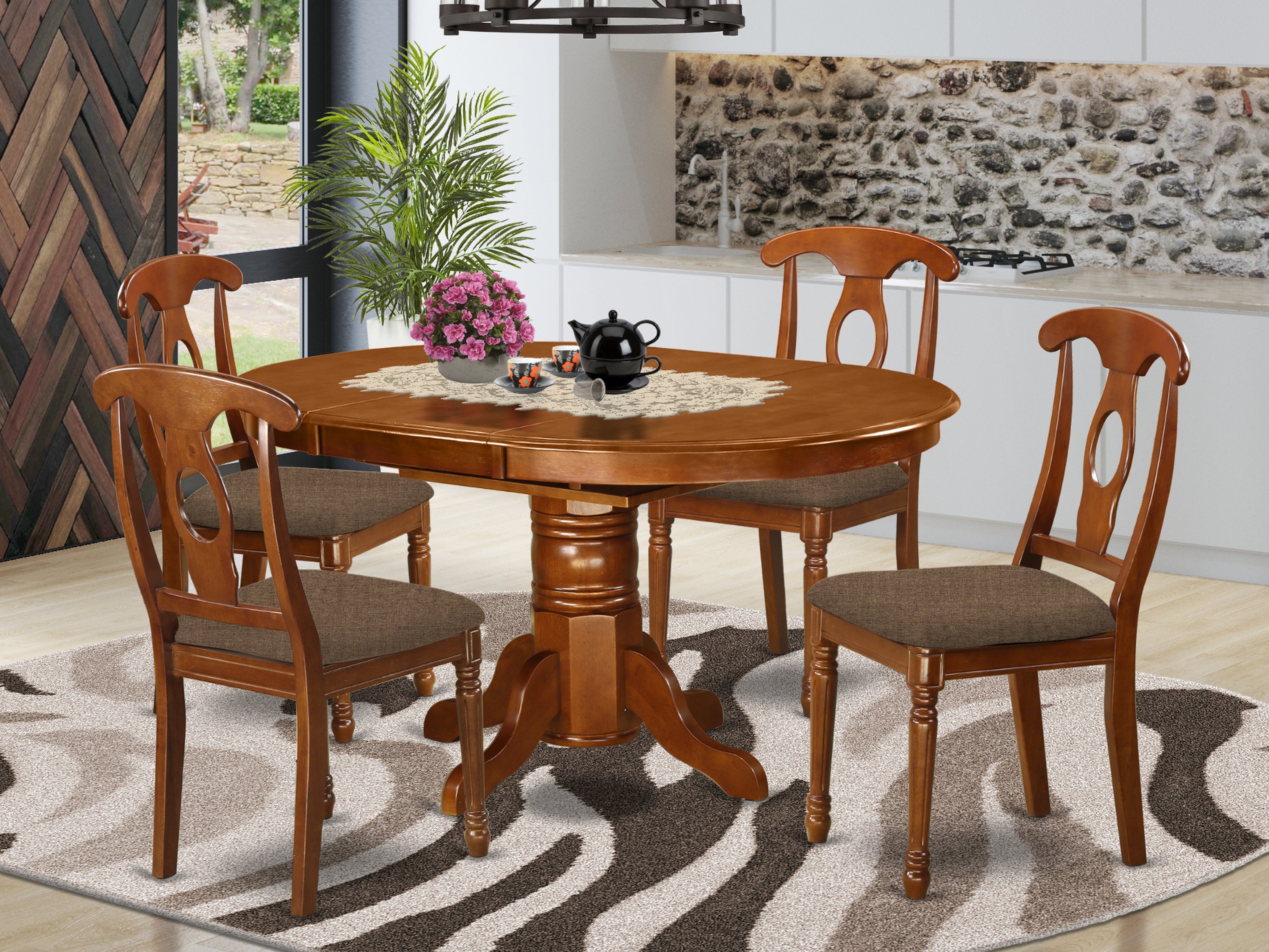 AVNA5-SBR-C 5 Pc Dining set-Dining Table with Leaf and 4 Kitchen Chairs.