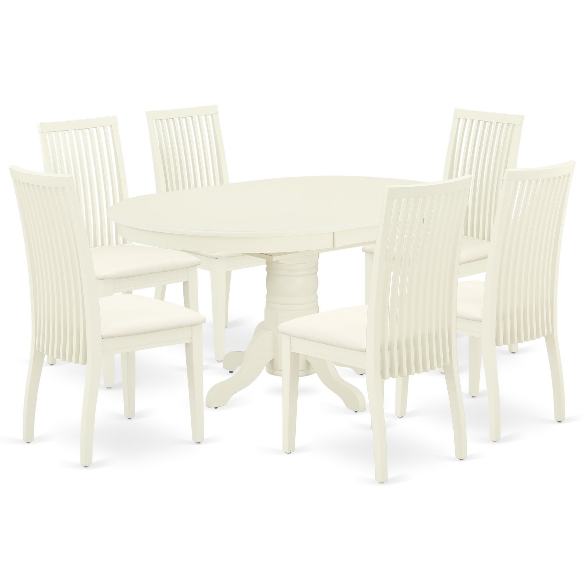 AVIP7-LWH-C 7Pc Dinette Set Includes an Oval Kitchen Table with Butterfly Leaf and Six Microfiber Seat Dining Chairs, Linen White Finish