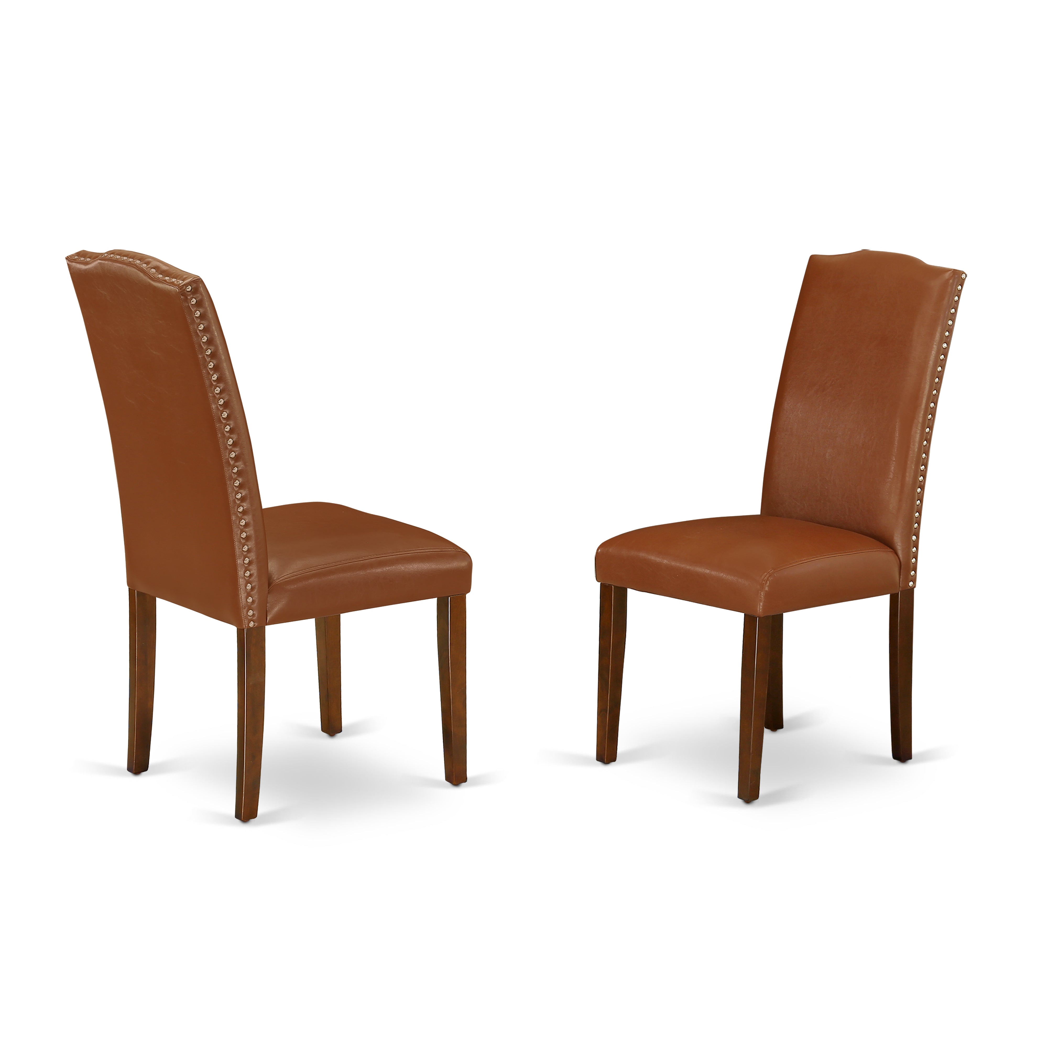 DLEN5-MAH-66 5Pc Round 42" Kitchen Table With Two 9-Inch Drop Leaves And Four Parson Chair With Mahogany Leg And Brown Flaux Leather