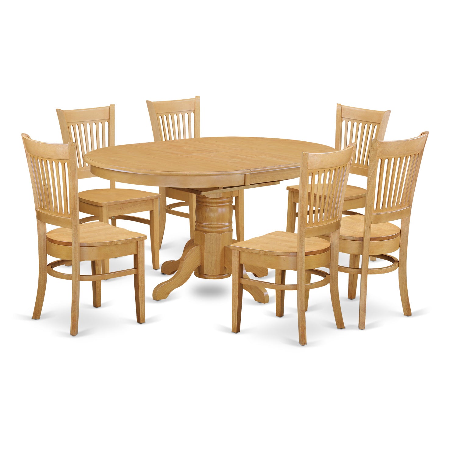 AVVA7-OAK-W 7 PC Dining room set for 6-Table with Leaf and 6 Dining Chairs.