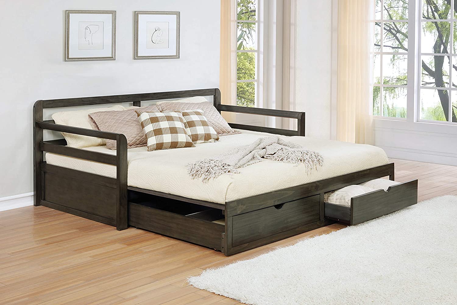 Sorrento 2-Drawer Twin Daybed With Extension Trundle Grey