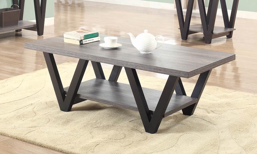 Coaster Higgins Coffee Table with Lower Shelf in Antique Gray and Black