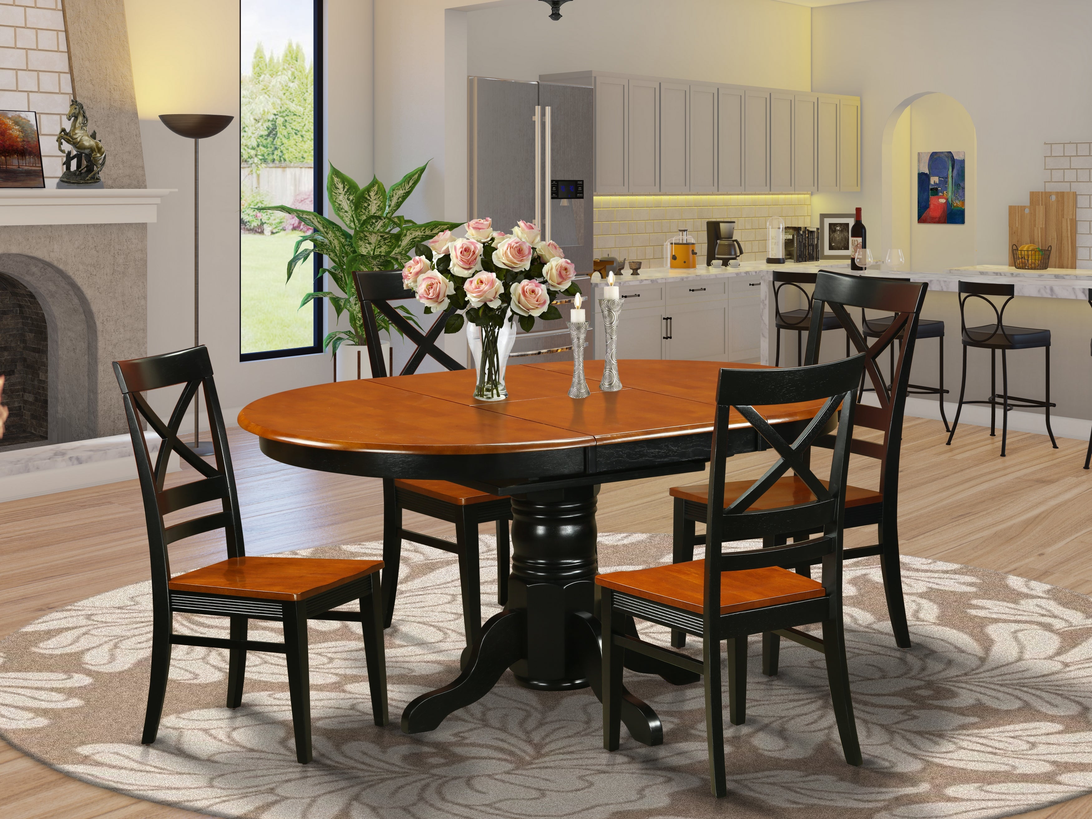 AVQU5-BCH-W Dining set - 5 Pcs with 4 Wood Chairs